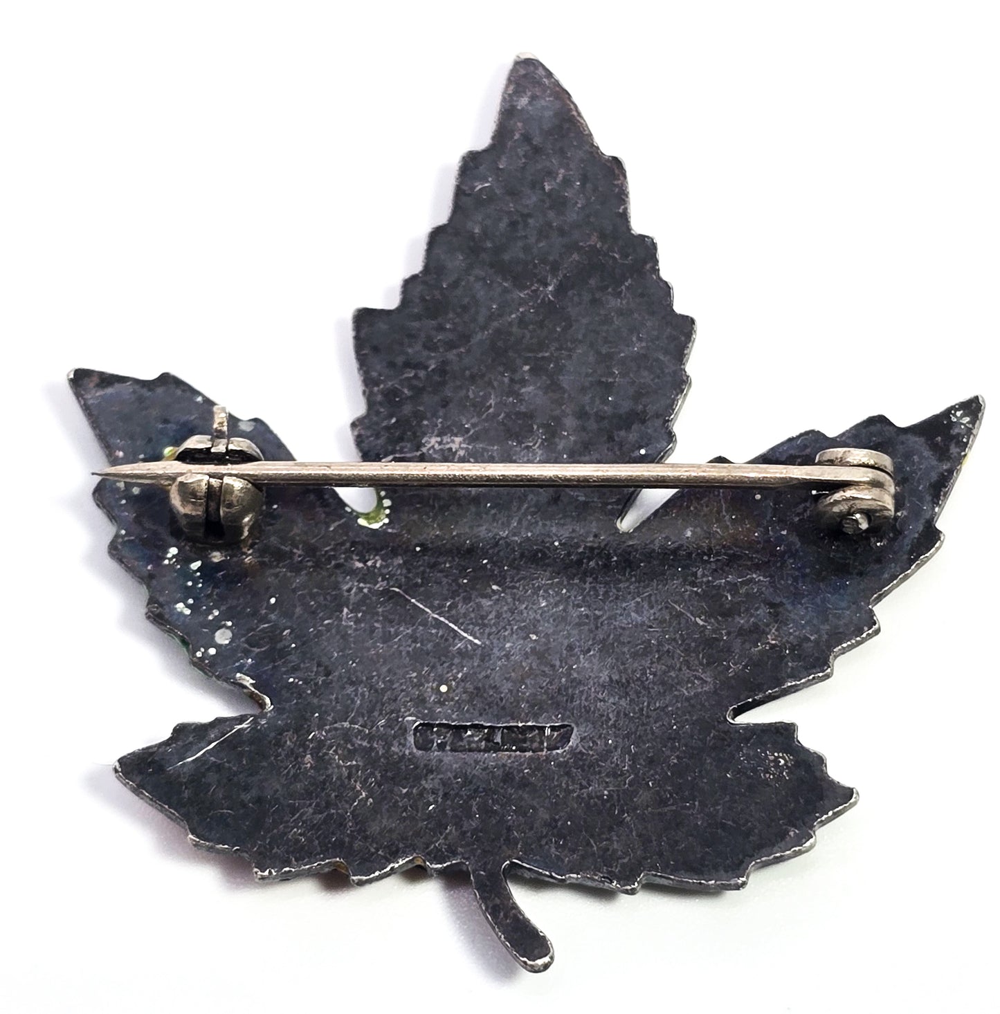 Maple leaf Autumn enamel vintage sterling silver Canadian vintage brooch