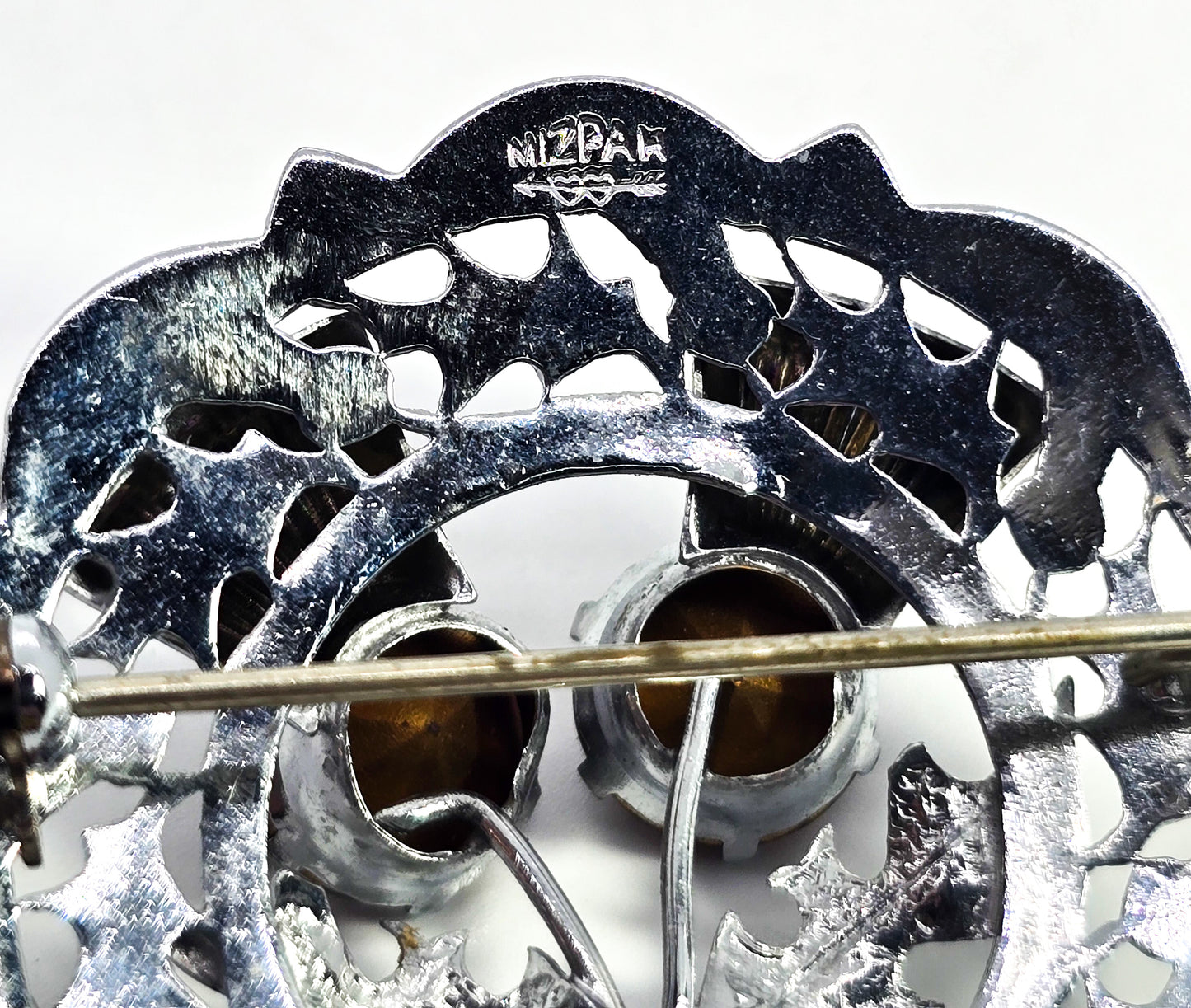 Mizpah miracle silver plated purple rhinestone vintage thistle brooch