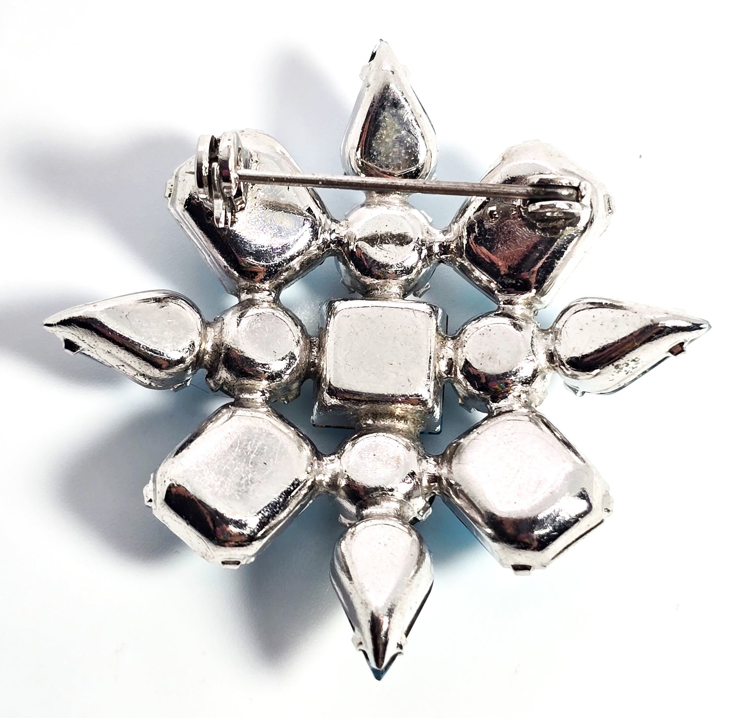 Aqua blue bright rhinestone vintage mid century scatter brooch
