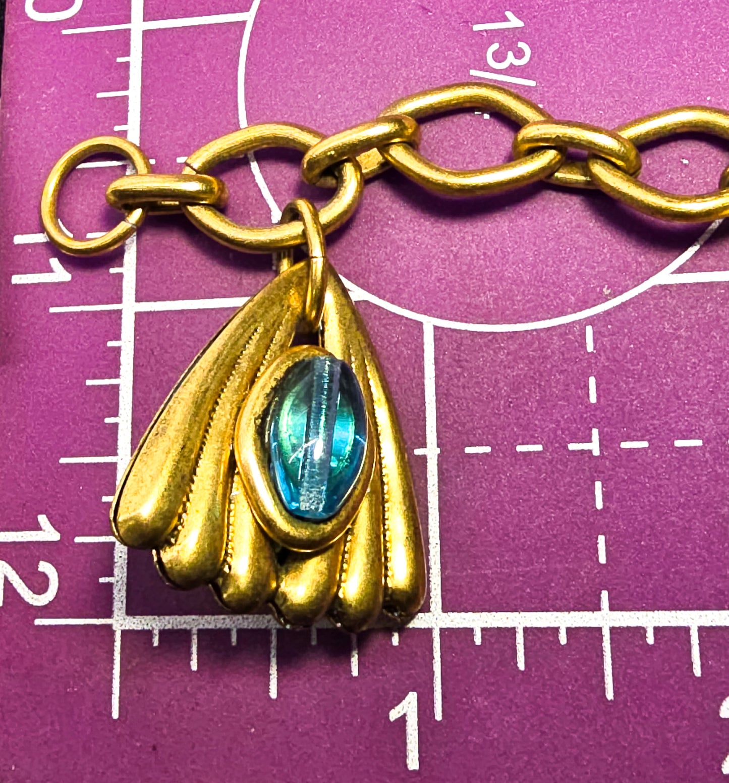 Retro 1960's chunky funky aqua blue and gold mid century vintage charm bracelet