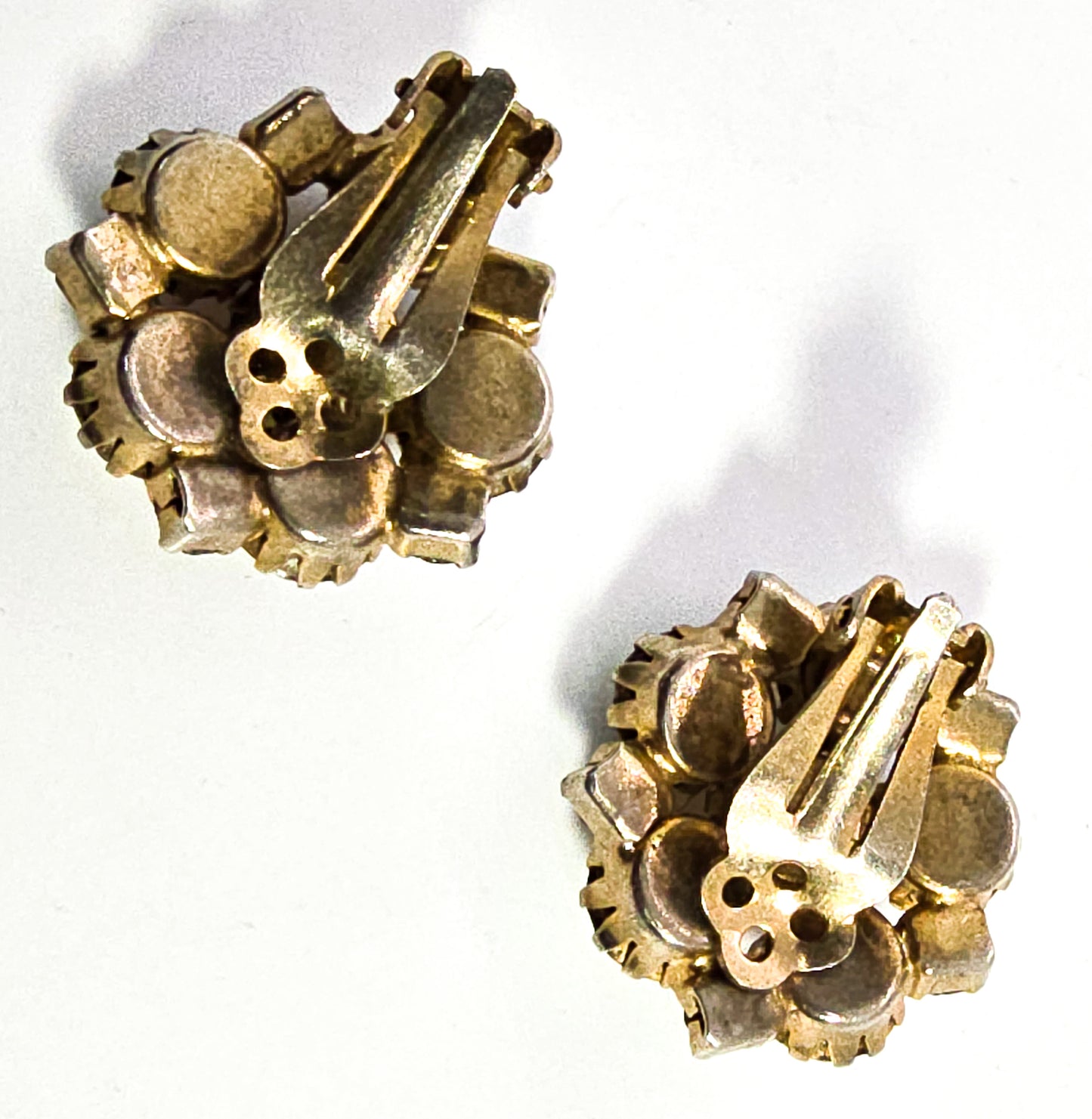 Rainbow flower cluster aroura borealis AB vintage rhinestone clip on earrings