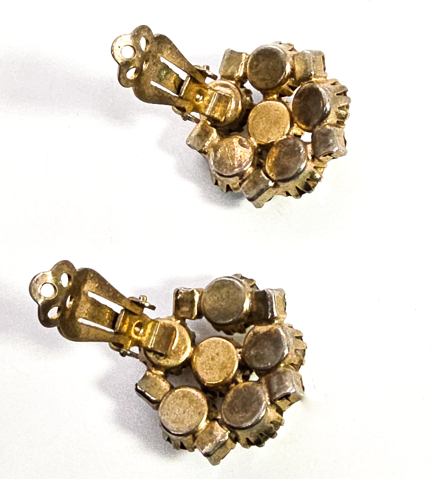 Rainbow flower cluster aroura borealis AB vintage rhinestone clip on earrings