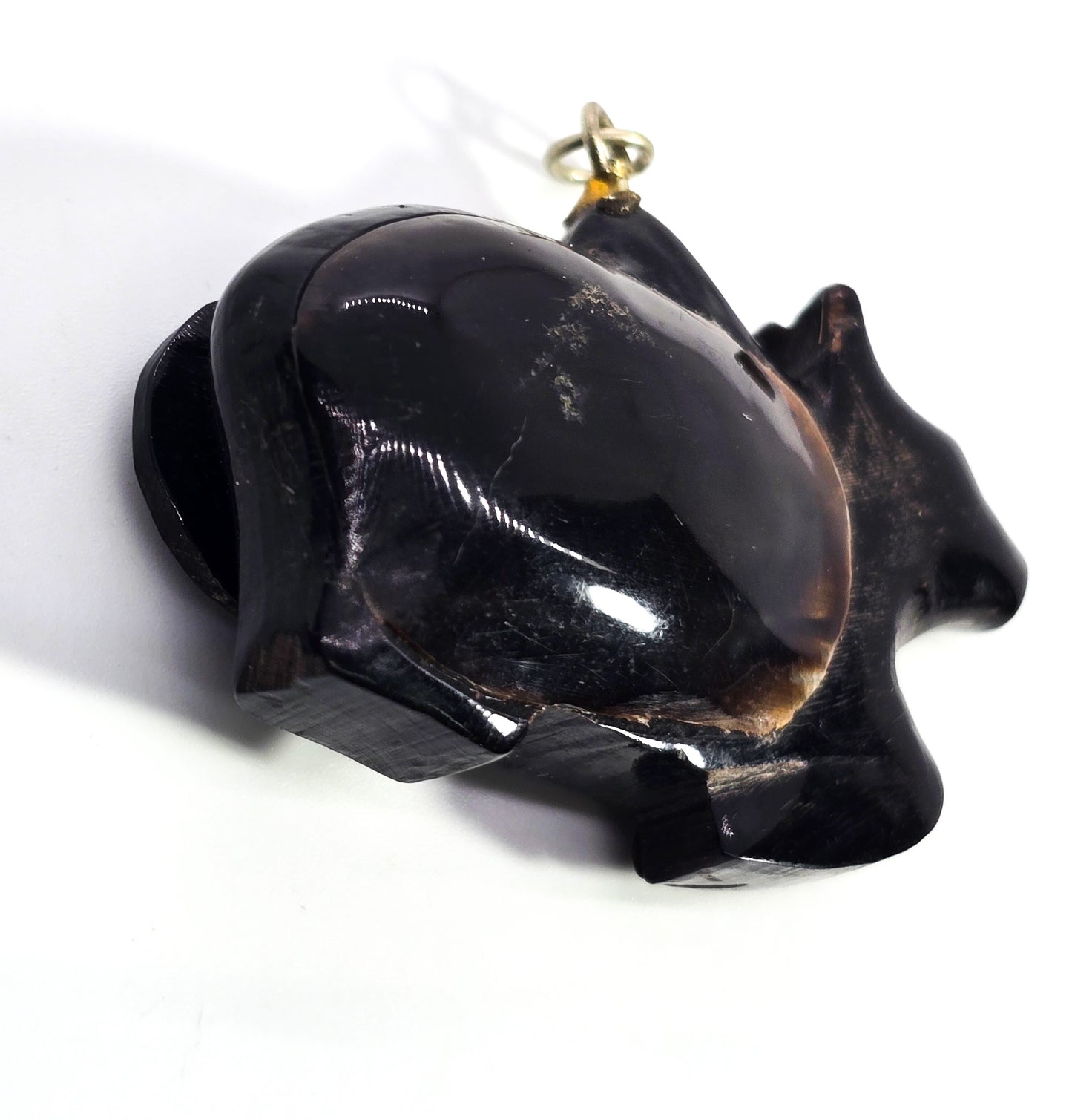 Carved Buffalo horn Rabbit bunny figural snuff box artisan pendant