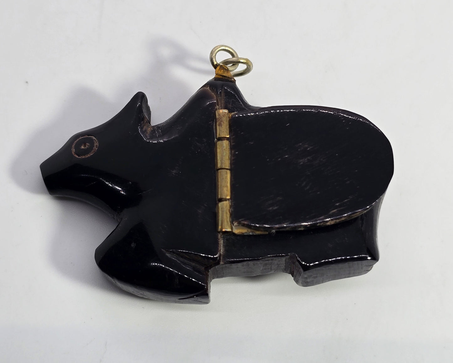 Carved Buffalo horn Rabbit bunny figural snuff box artisan pendant