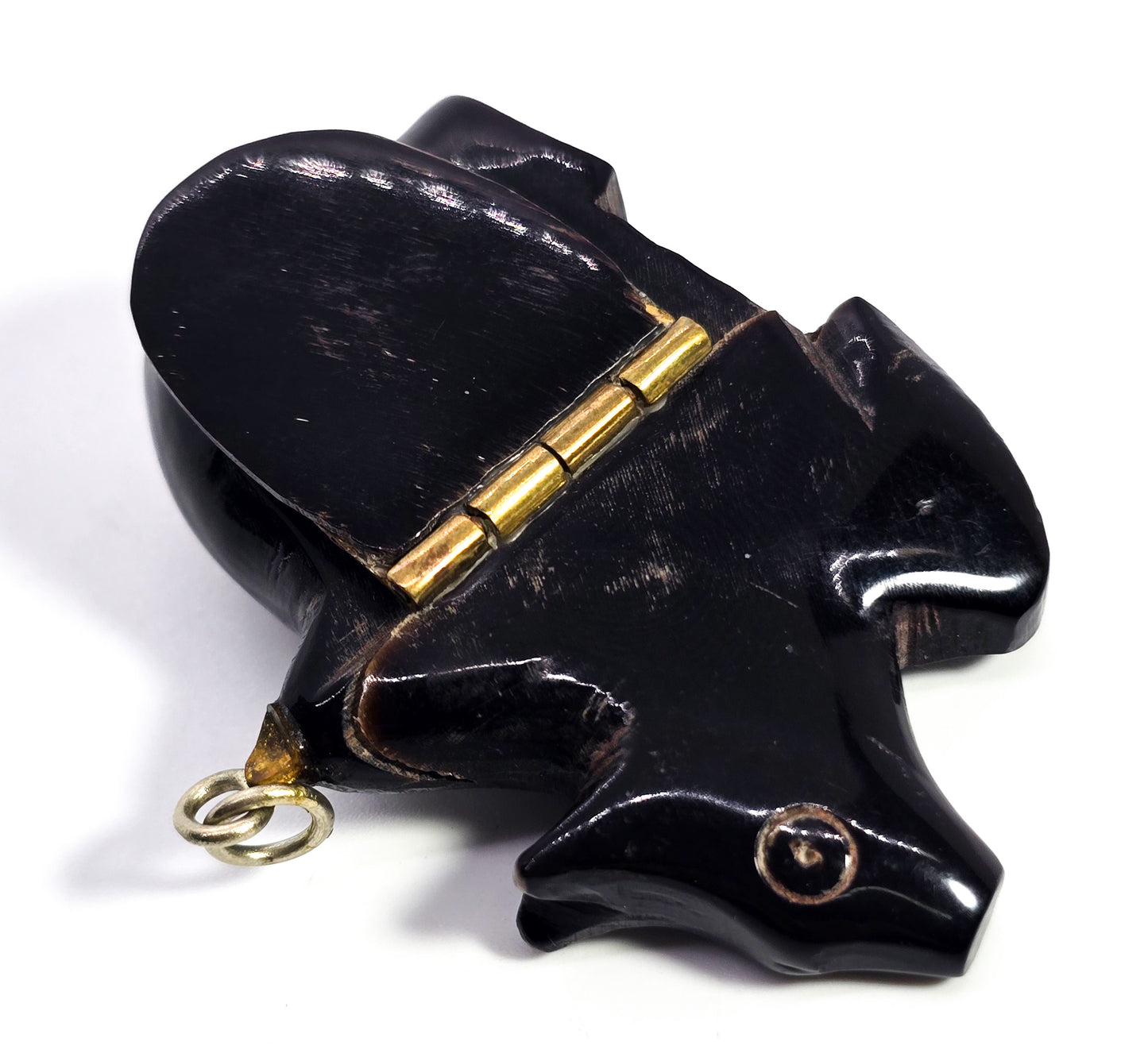Carved Buffalo horn Rabbit bunny figural snuff box artisan pendant