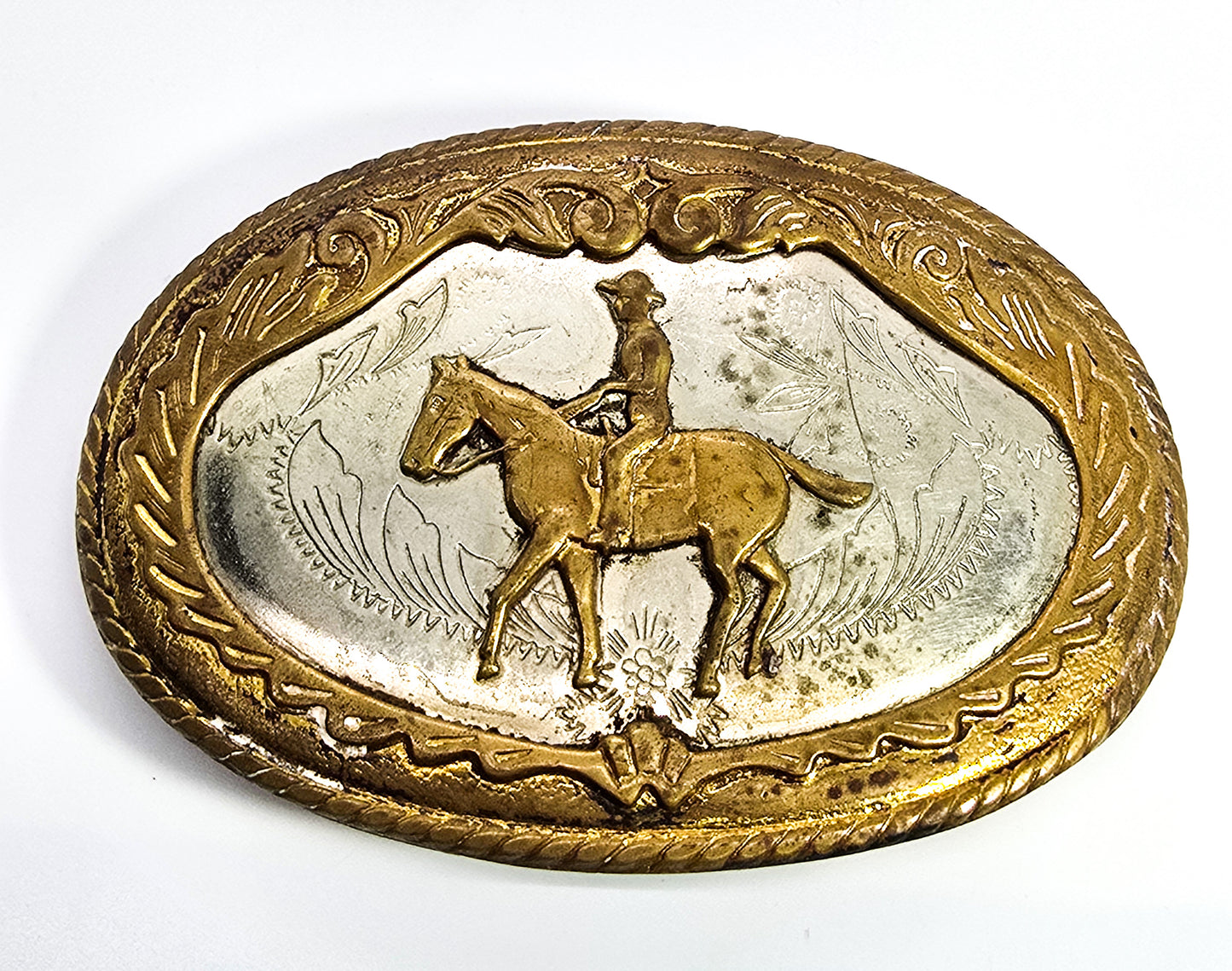 Comstock German Silver Rodeo cowboy horse vintage belt buckle