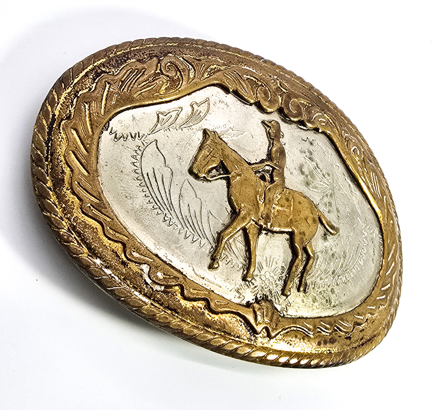 Comstock German Silver Rodeo cowboy horse vintage belt buckle