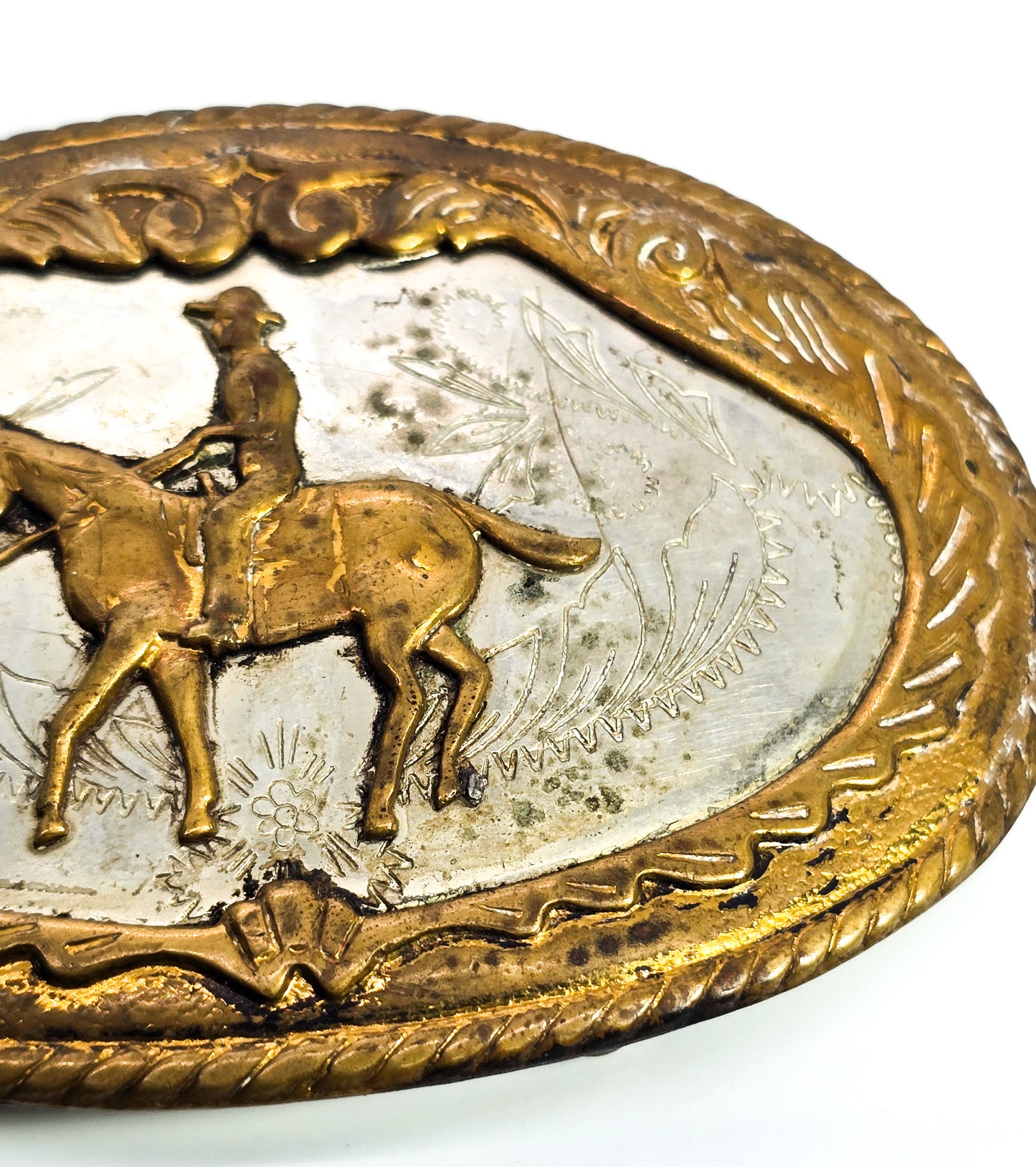 Comstock German Silver Rodeo cowboy horse vintage belt buckle