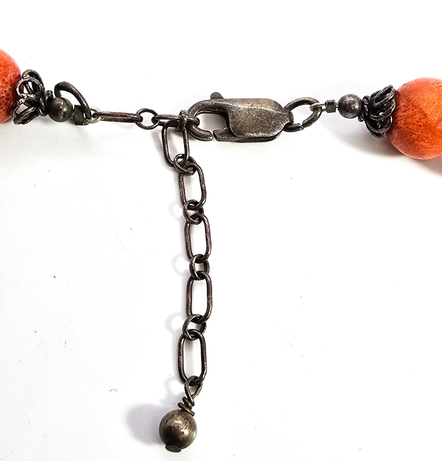 Red Sponge coral and turquoise sterling silver beaded gemstone necklace