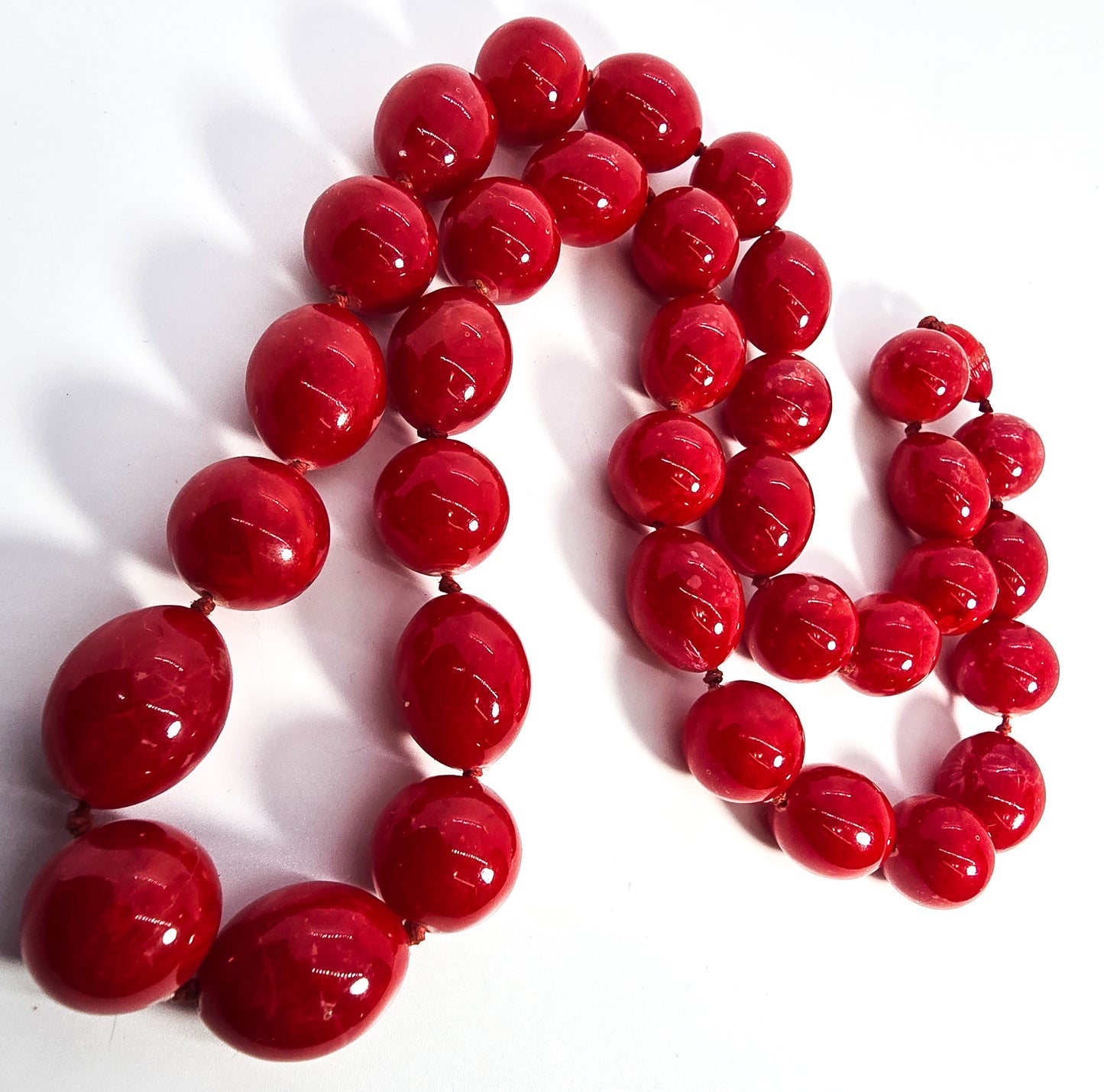 Cherry Red Lucite large alternating bead vintage beaded necklace