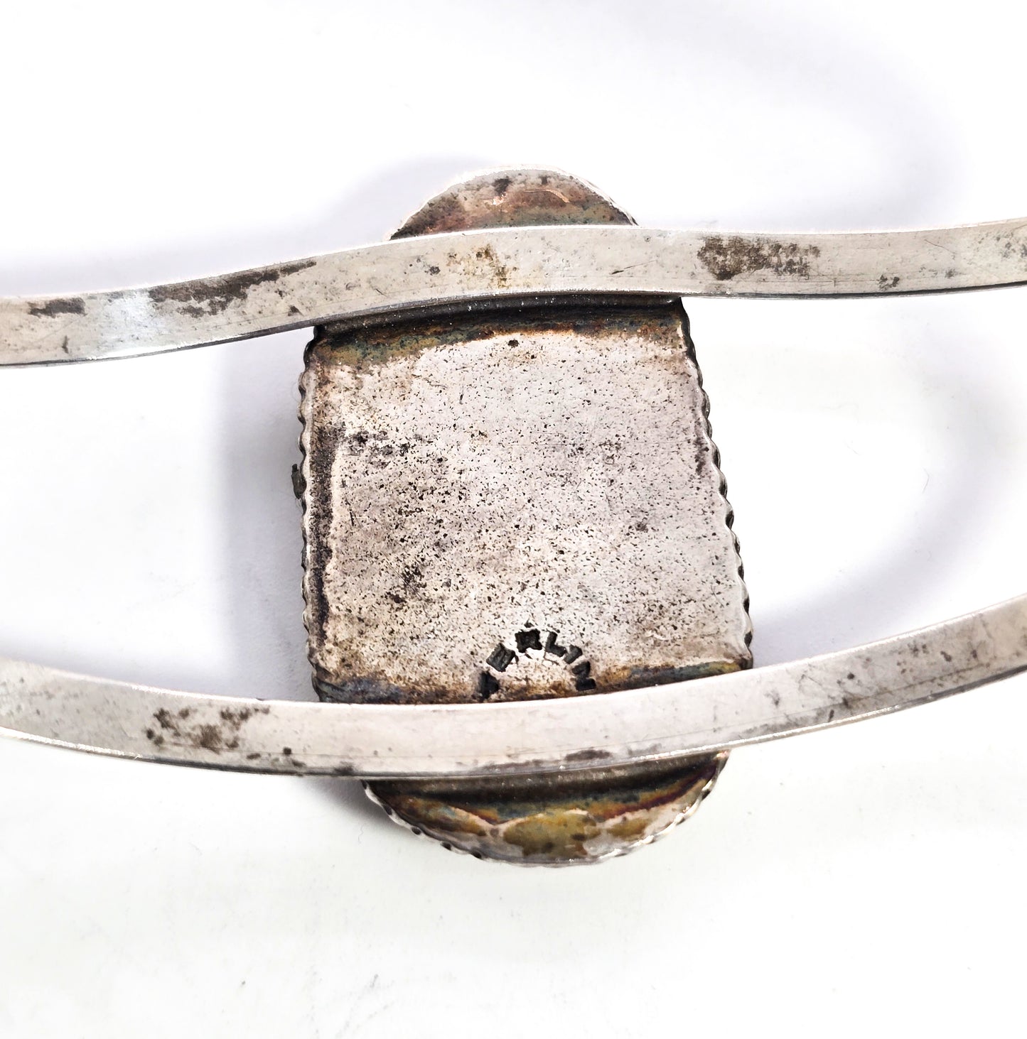 Lighthouse signed scrimshaw vintage sterling silver bangle bracelet