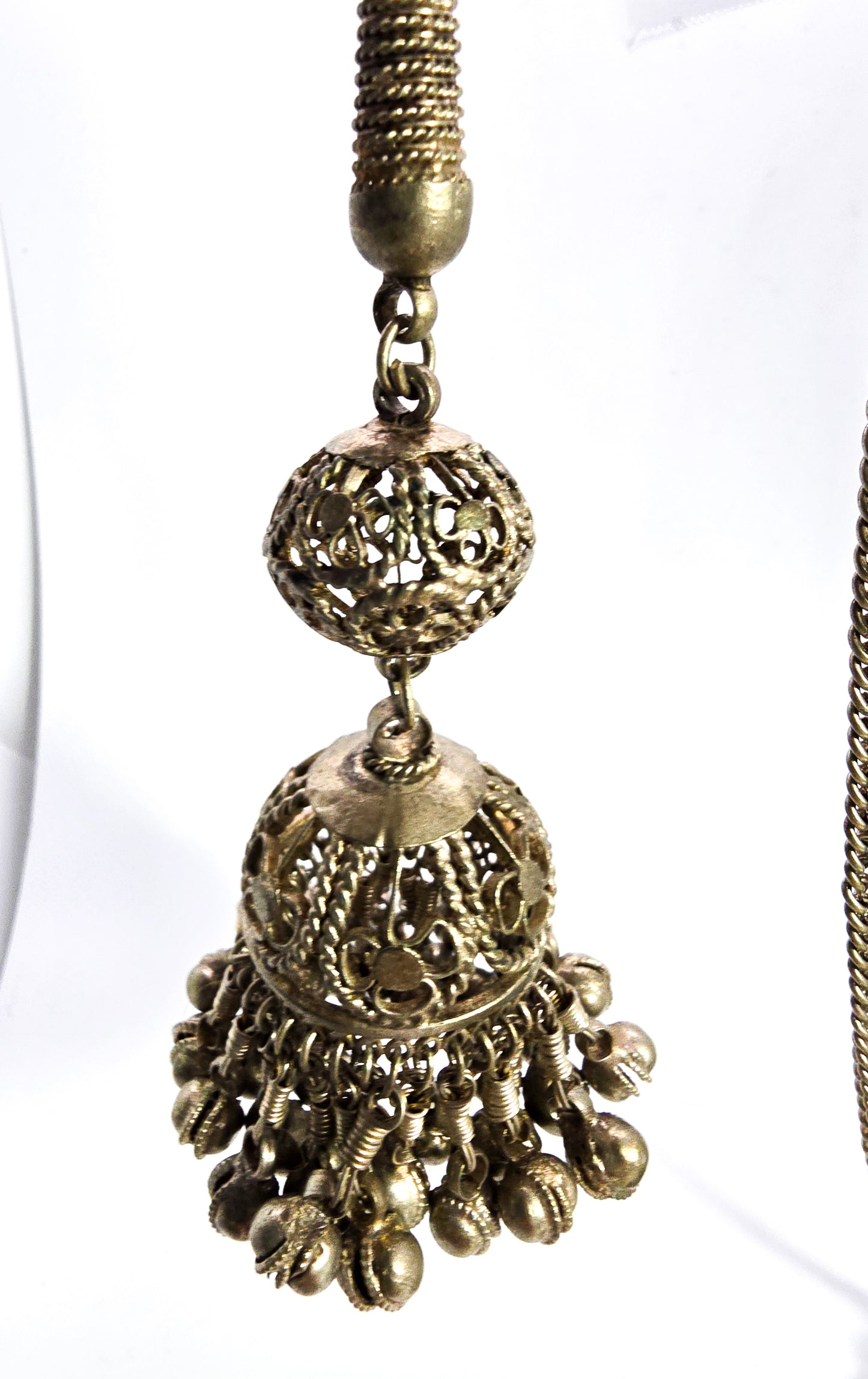 Ethnic Kuchi vintage Indian Jhumka Dangle Necklace in Silver Metal