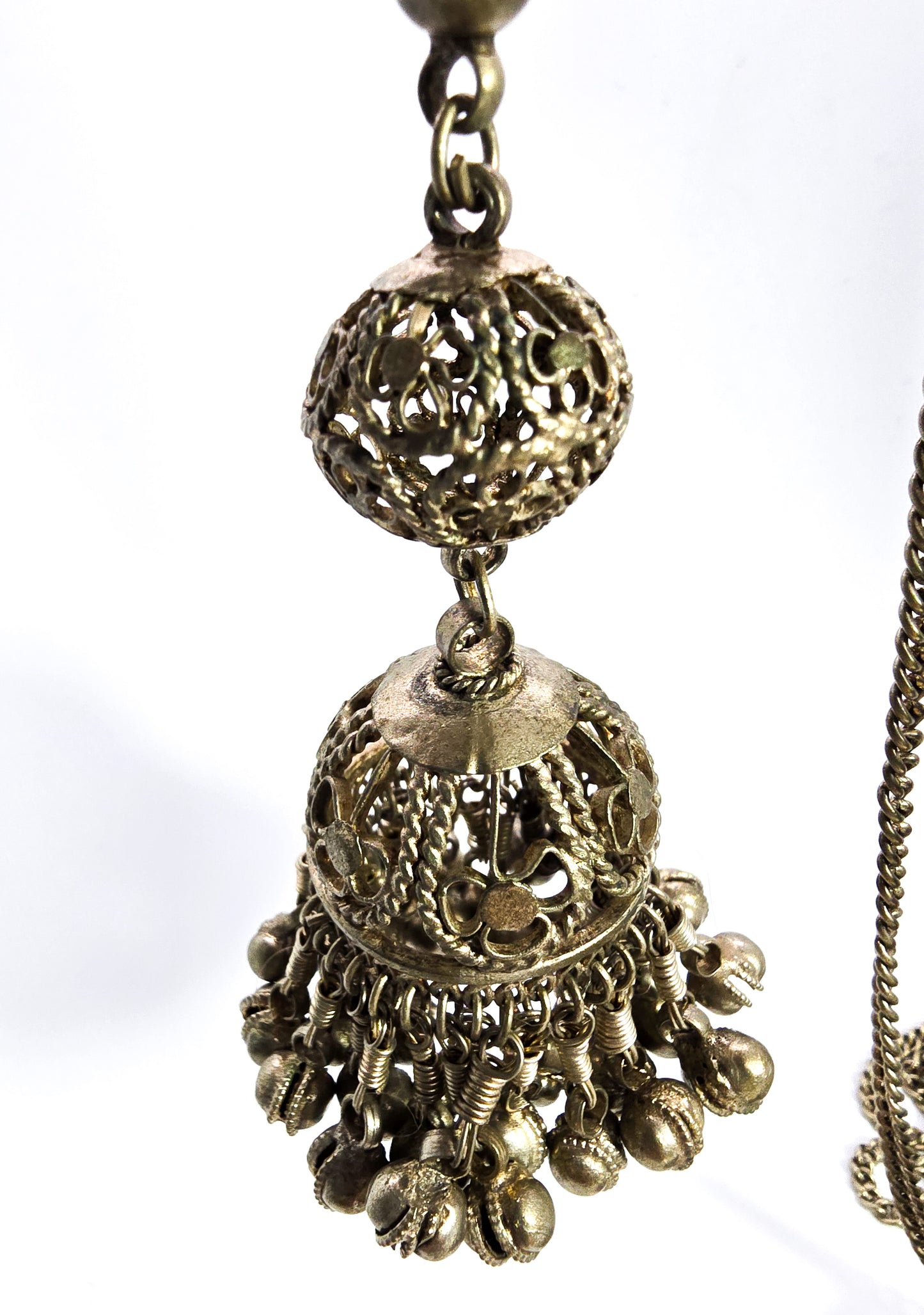 Ethnic Kuchi vintage Indian Jhumka Dangle Necklace in Silver Metal