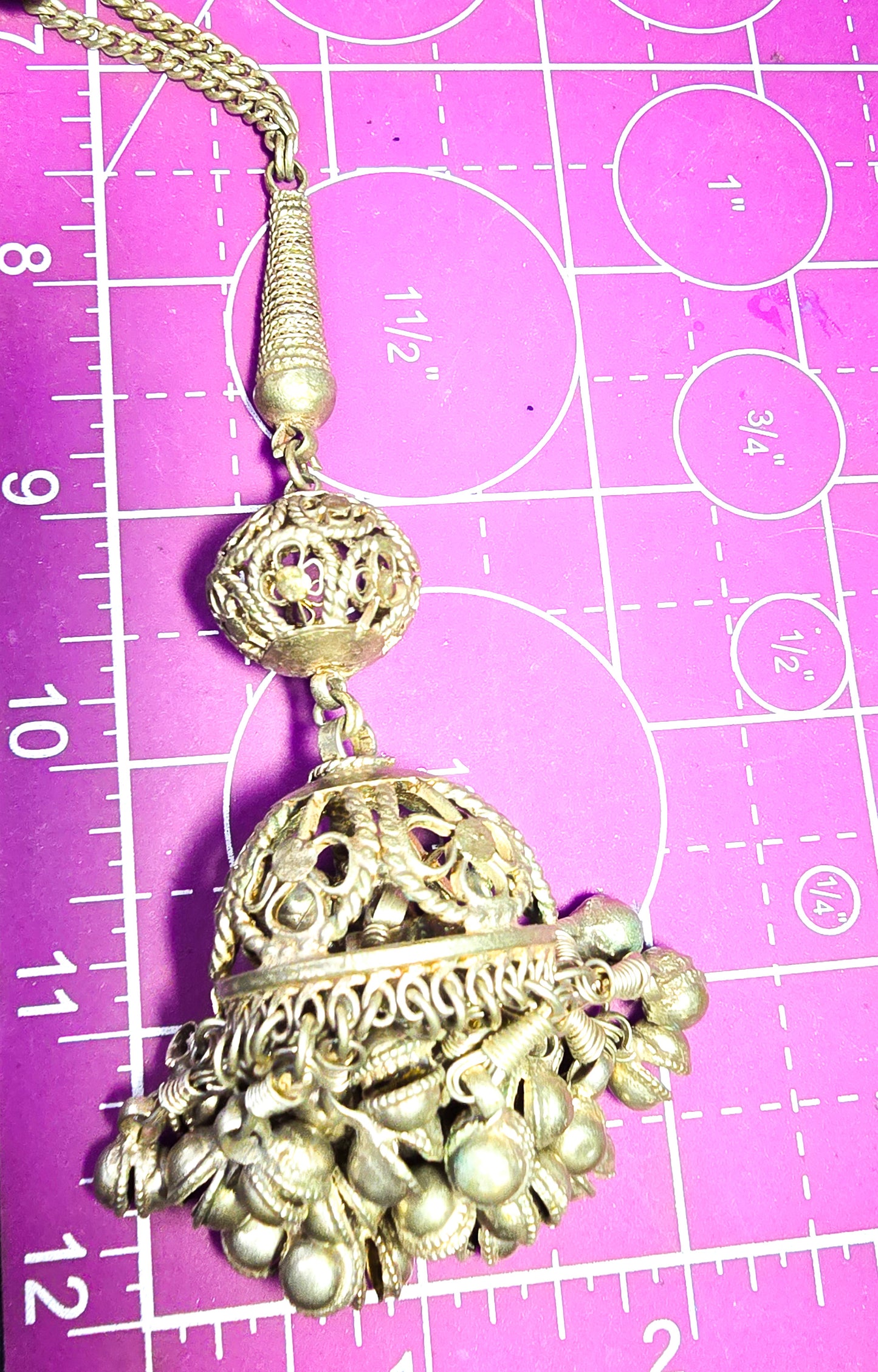 Ethnic Kuchi vintage Indian Jhumka Dangle Necklace in Silver Metal