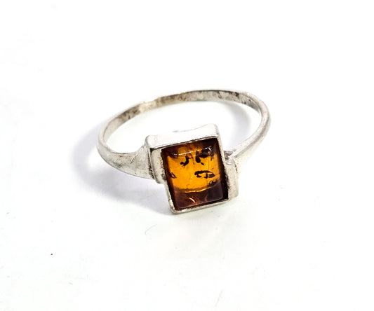 Orange amber modernist sterling silver ring size 7 and 1/2