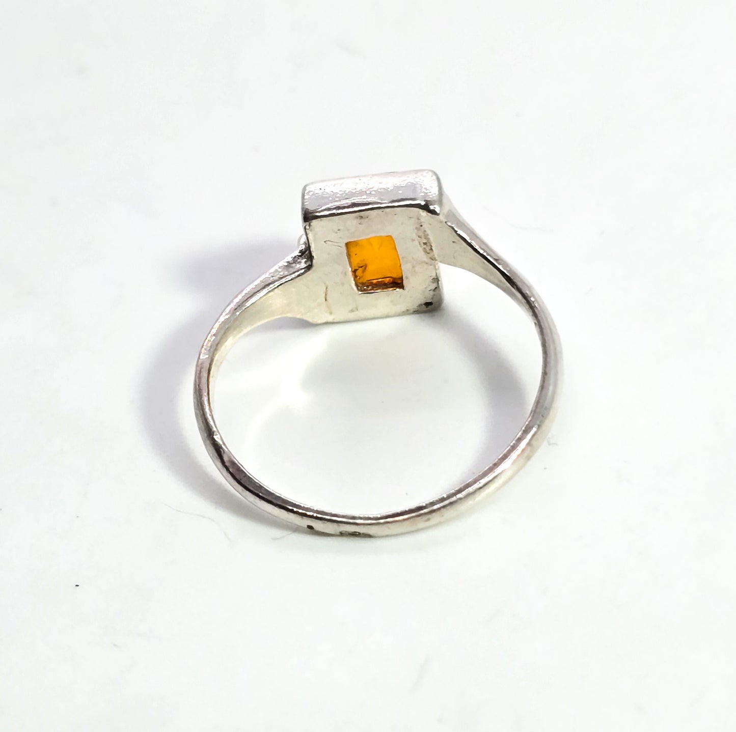 Orange amber modernist sterling silver ring size 7 and 1/2