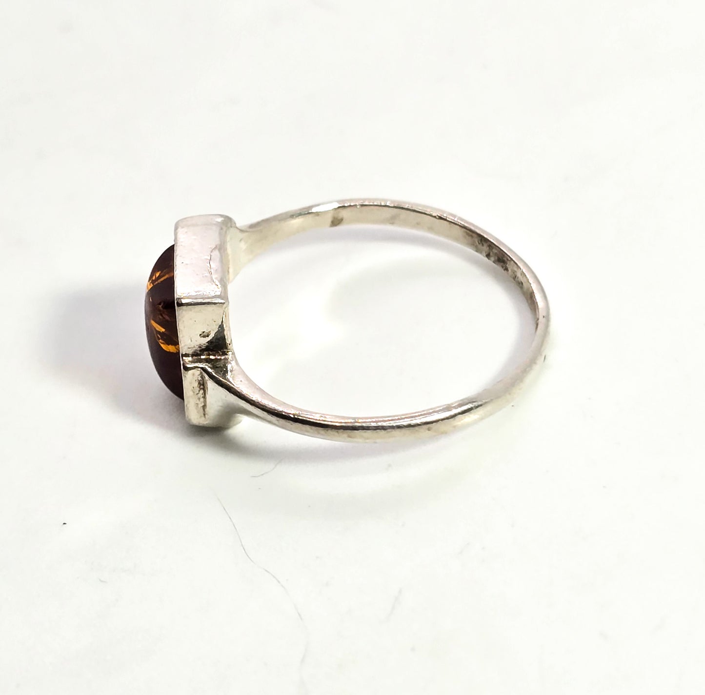 Orange amber modernist sterling silver ring size 7 and 1/2