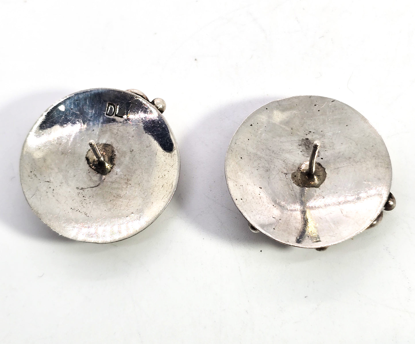 Dawn Lucas DL Hopi flower feather retro vintage sterling silver concho stud earrings