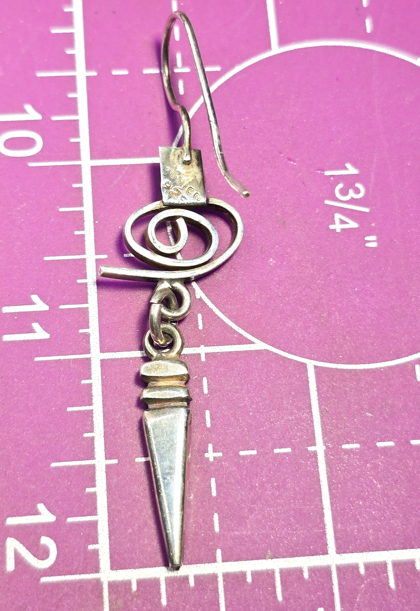 Whimsy spiral long drop 2.75 inch retro sterling silver hook vintage earrings