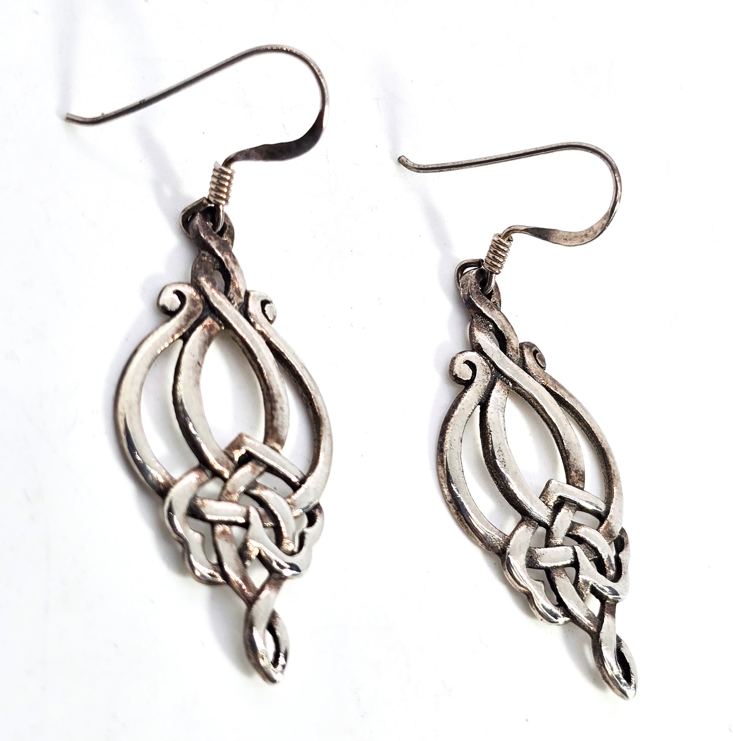 Celtic Flower trinity knot Irish sterling silver filigree Druid drop earrings
