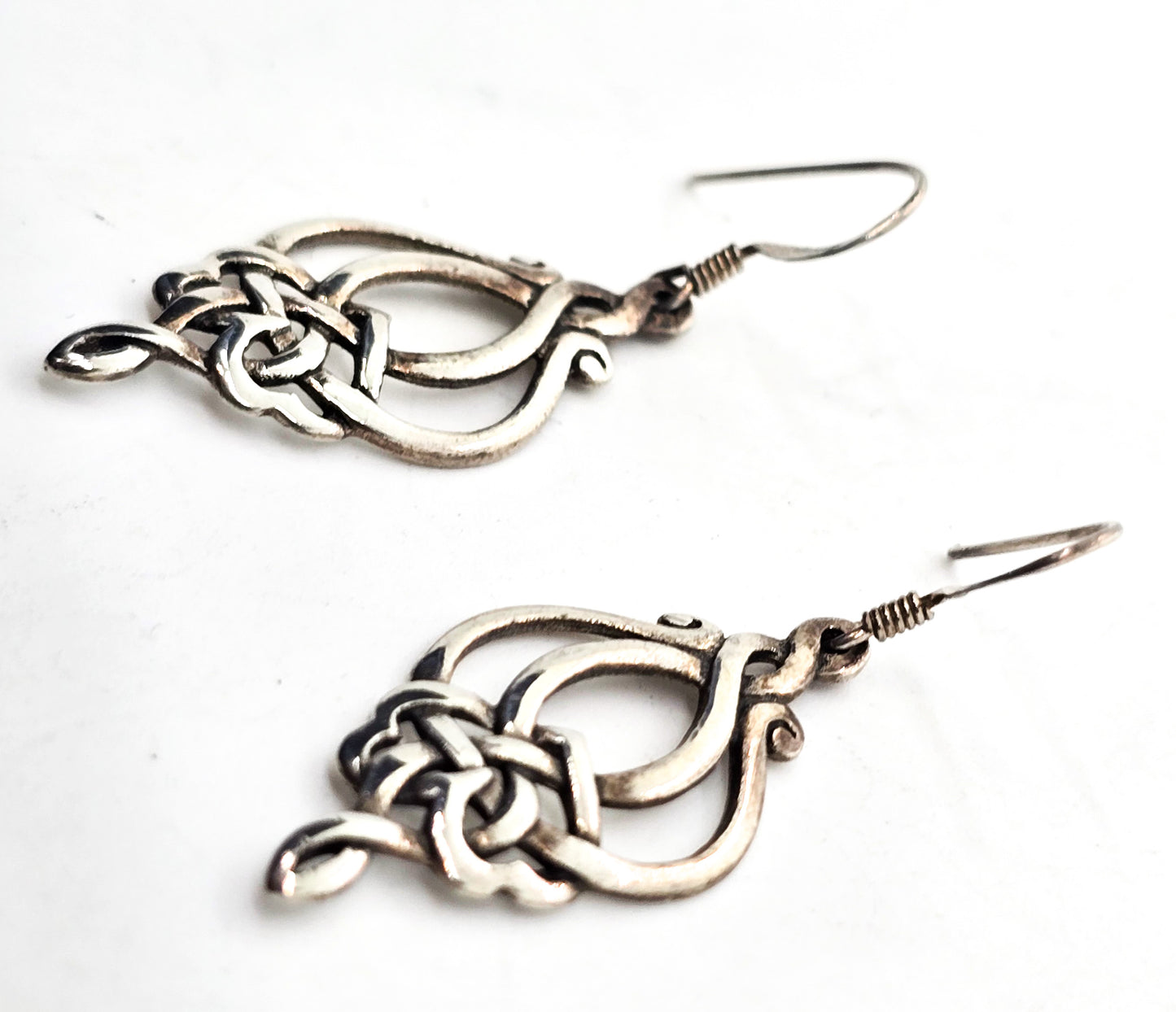 Celtic Flower trinity knot Irish sterling silver filigree Druid drop earrings
