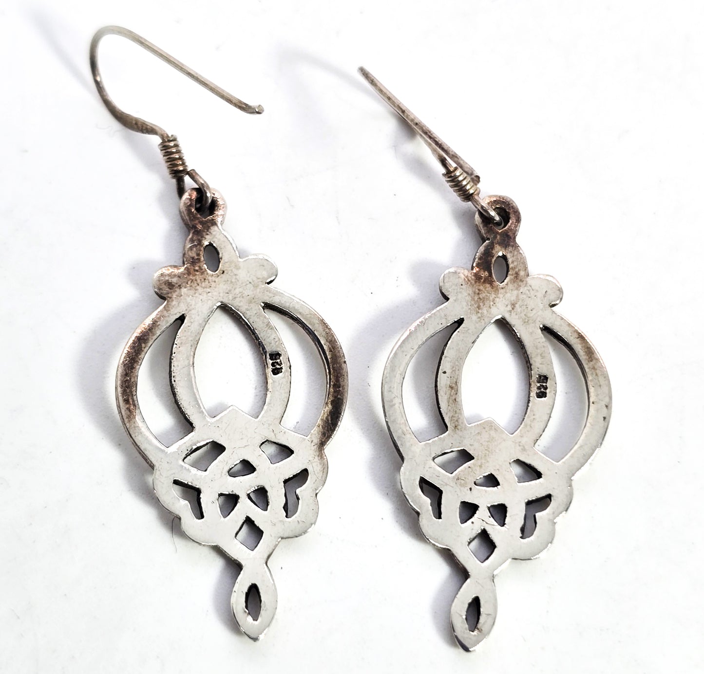 Celtic Flower trinity knot Irish sterling silver filigree Druid drop earrings