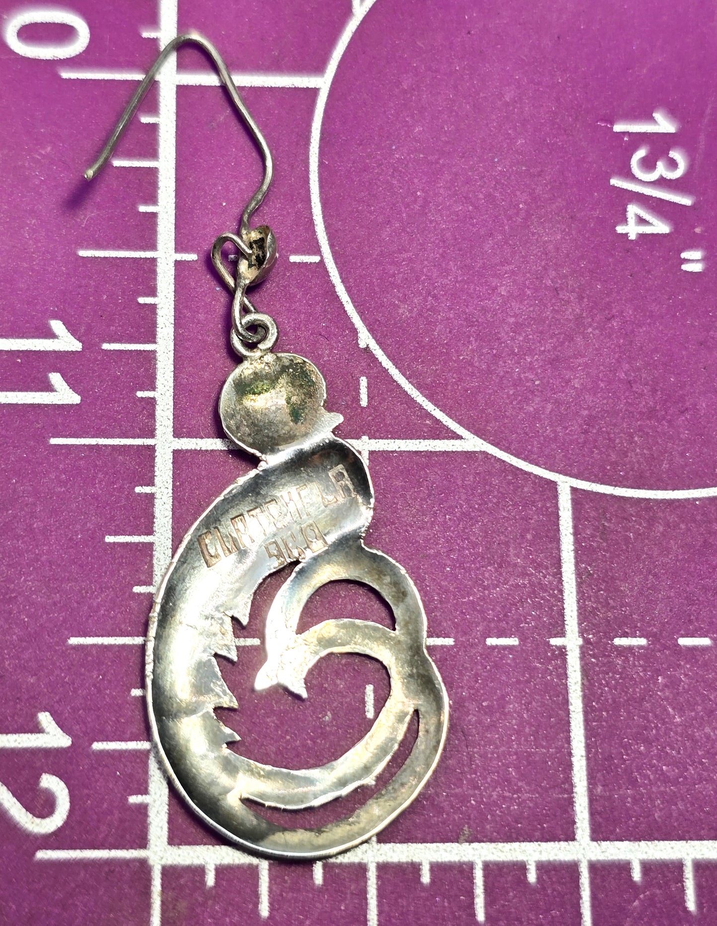 Quetzal Guatemala Bird etched vintage sterling silver 900 earrings