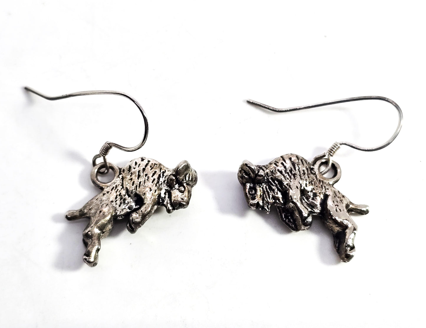 Jumping Buffalo Bison sterling silver drop earrings