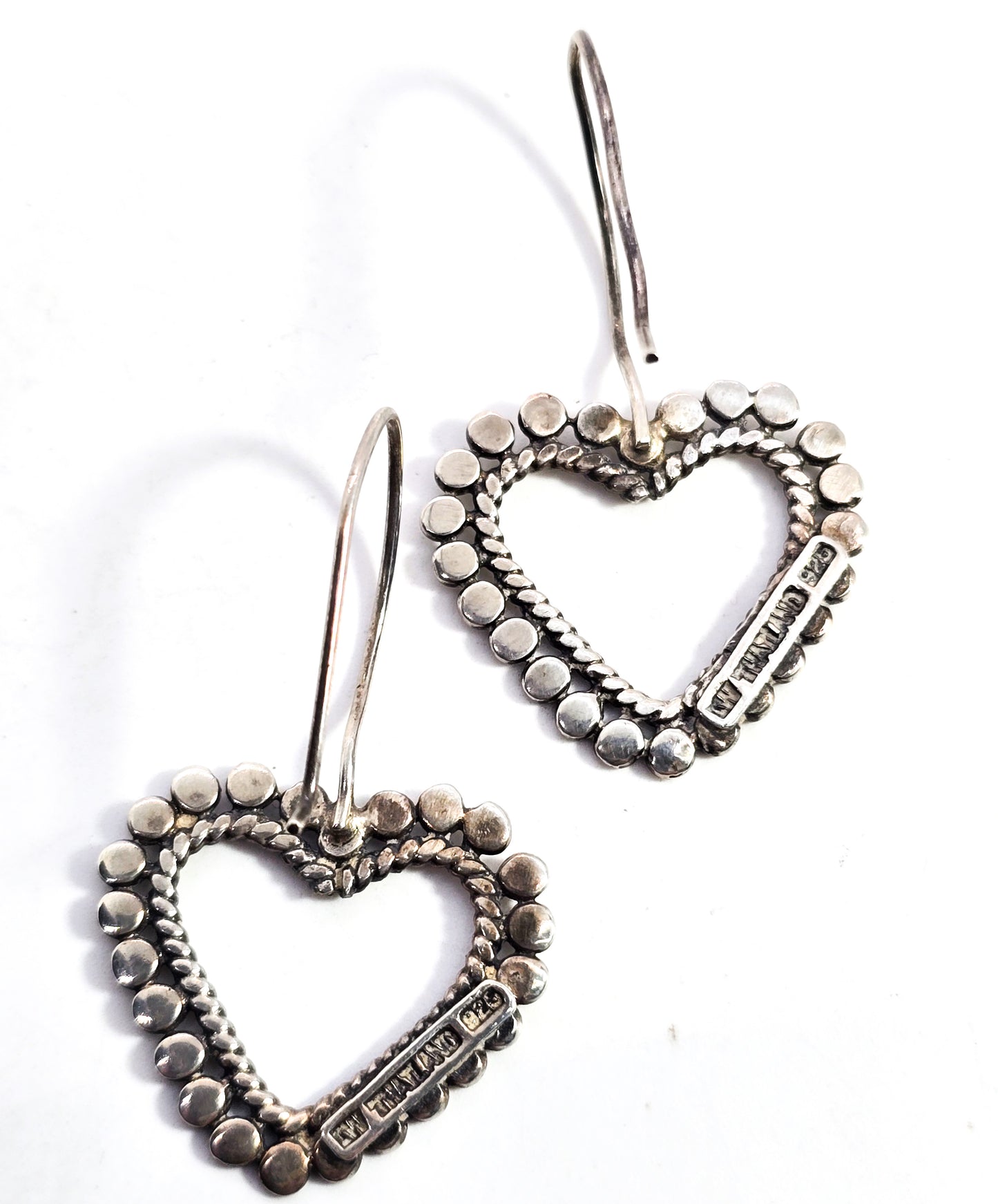 Pebble heart Southwestern twisted rope Open work large sterling silver RW earrings