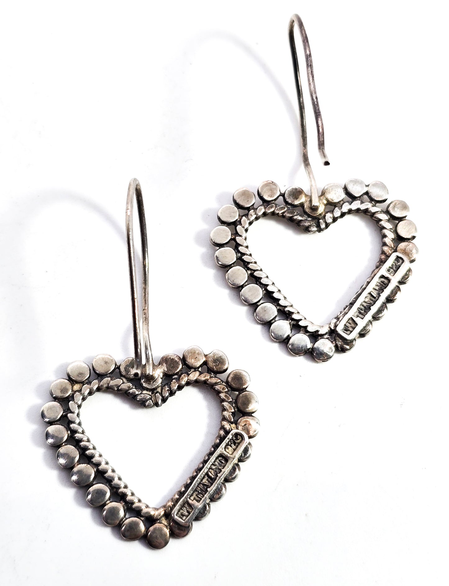 Pebble heart Southwestern twisted rope Open work large sterling silver RW earrings