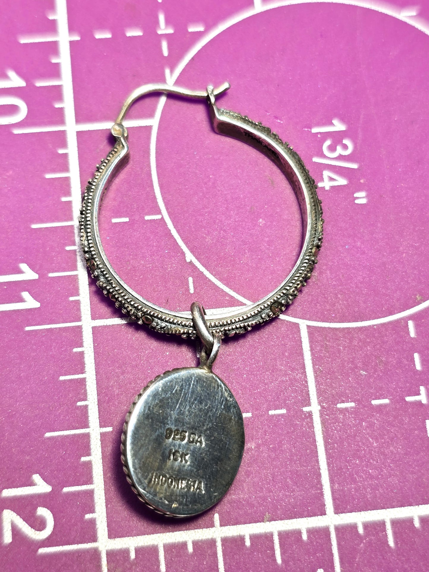 BA Suarti marcasite scroll hoop charm Bali Balinese 18k gold sterling silver earrings