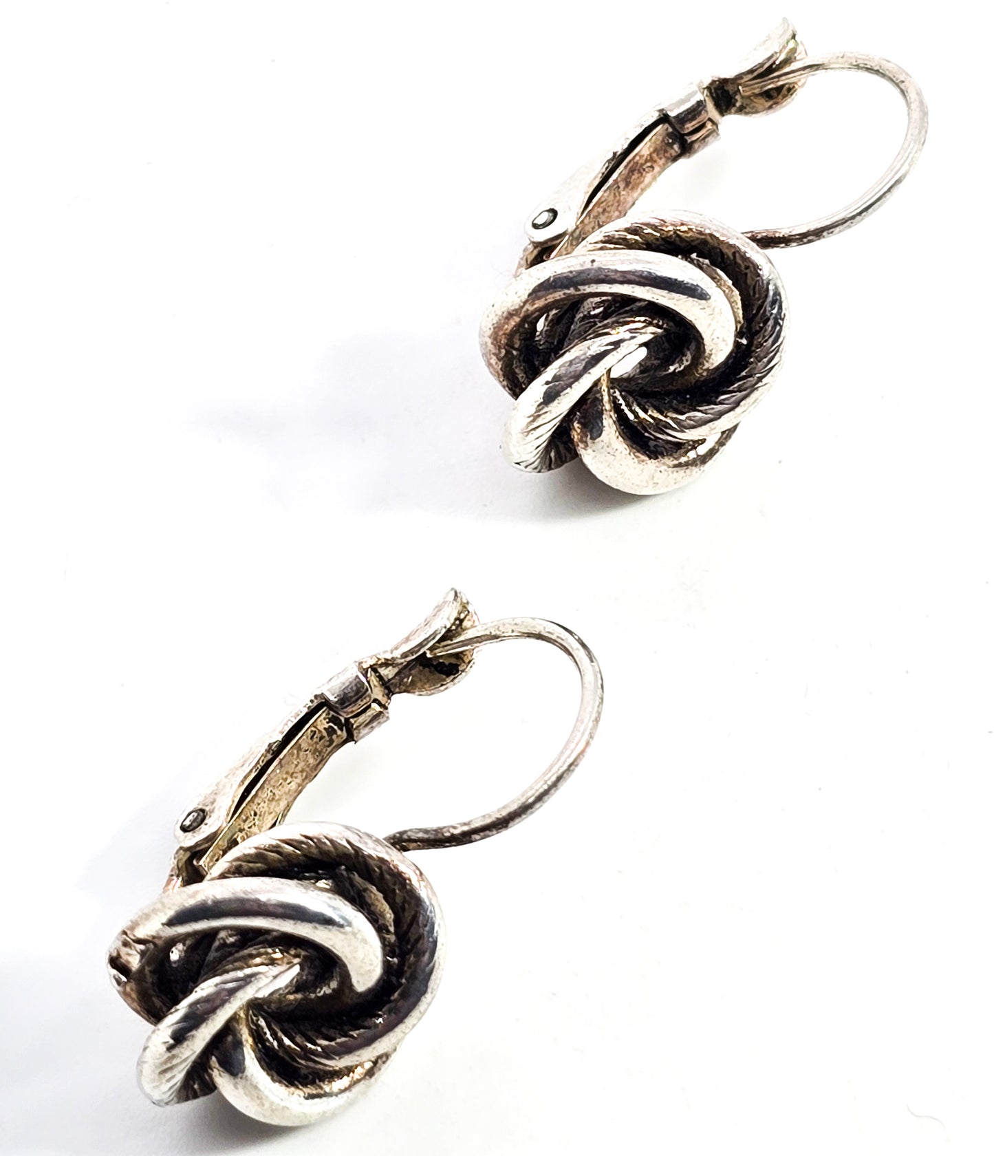 Never ending love knot silver plated etched vintage lever back earrings