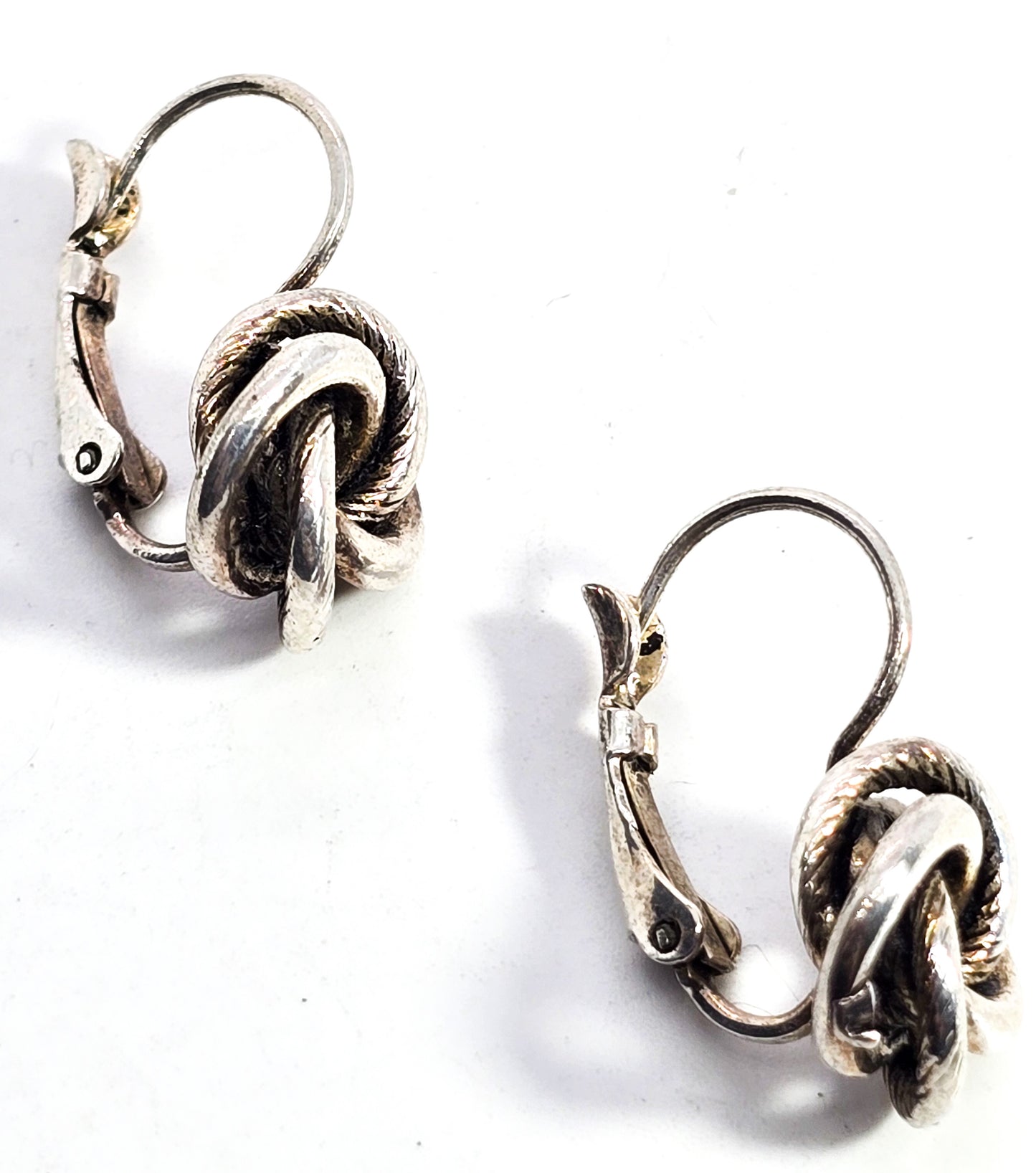 Never ending love knot silver plated etched vintage lever back earrings