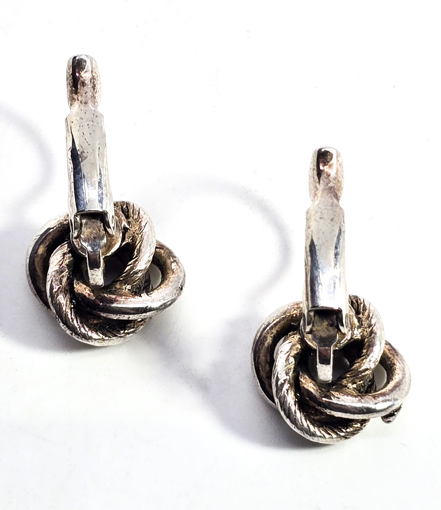 Never ending love knot silver plated etched vintage lever back earrings