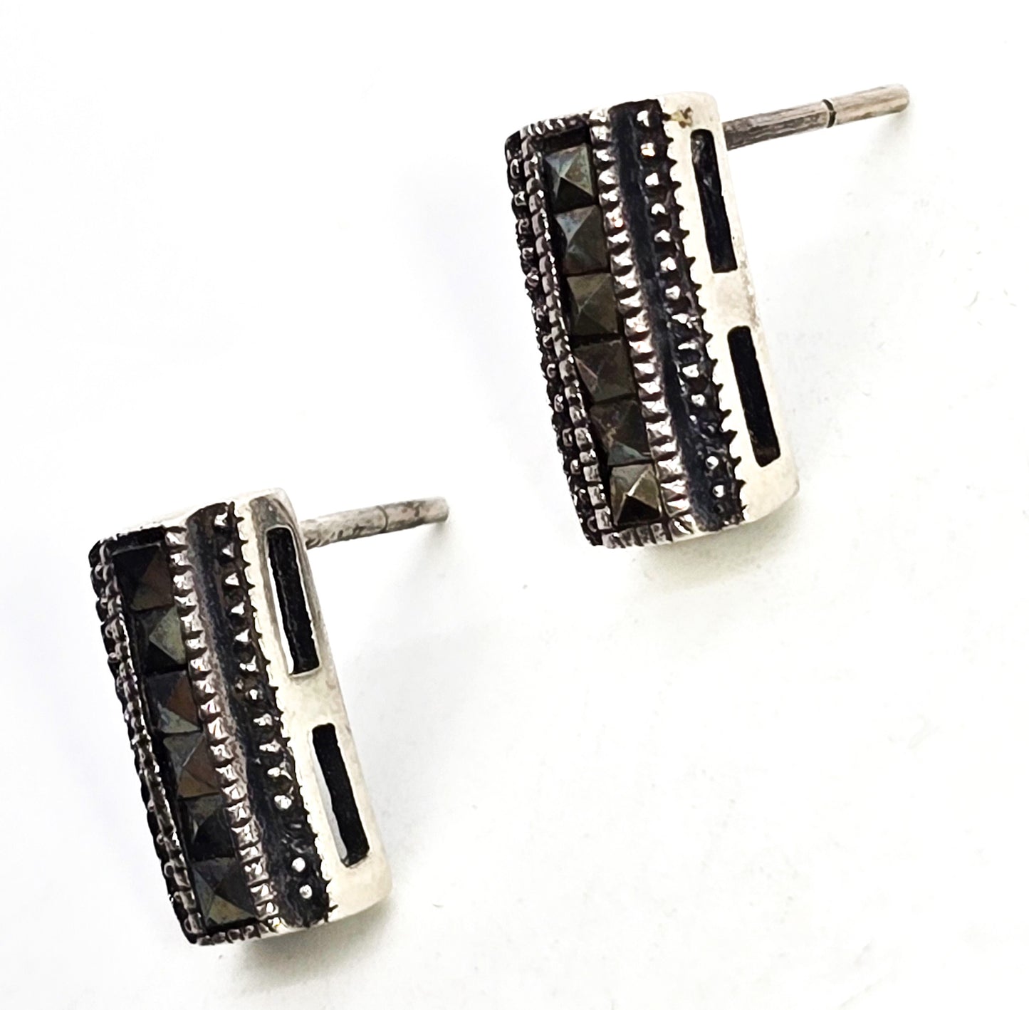 Marcasite pyramid gemstone Art Deco Style sterling silver vintage stud earrings