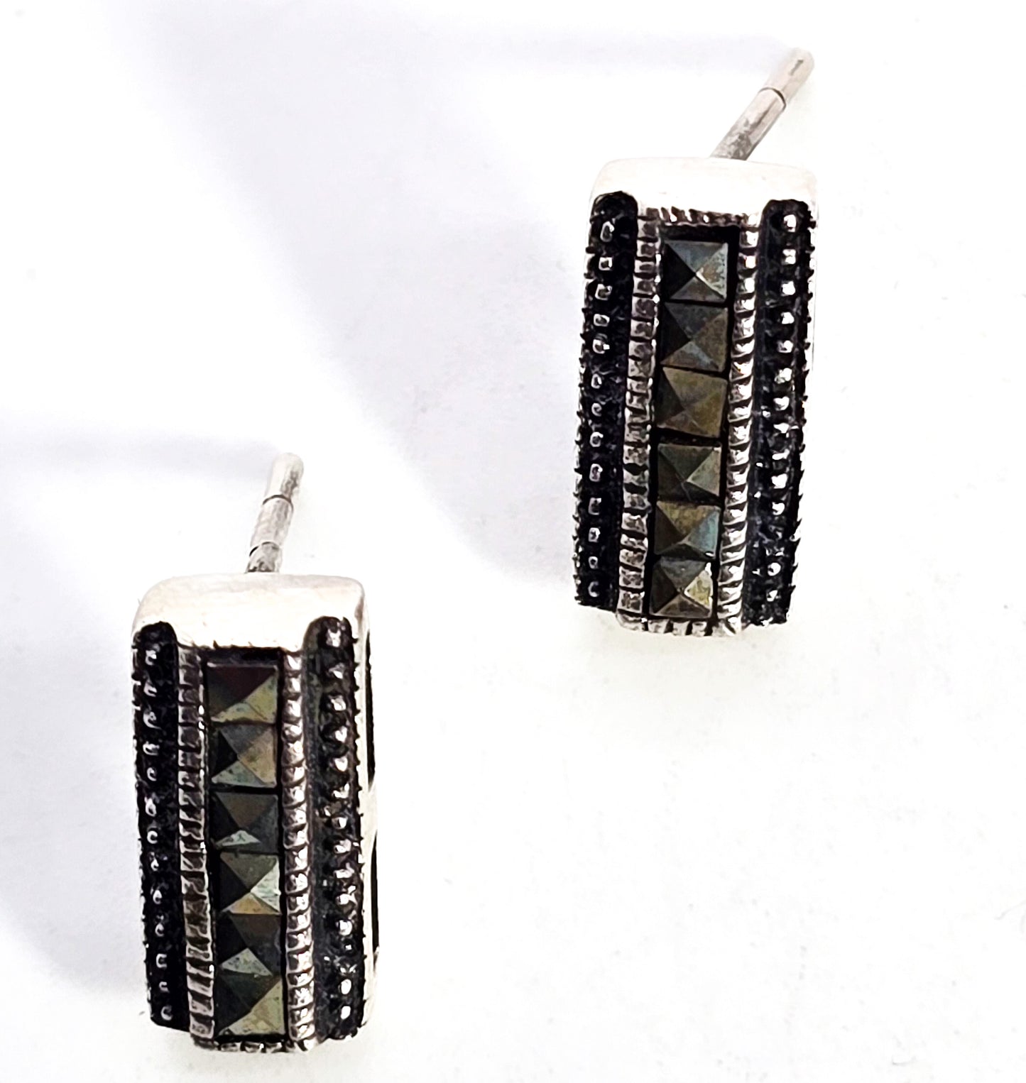 Marcasite pyramid gemstone Art Deco Style sterling silver vintage stud earrings