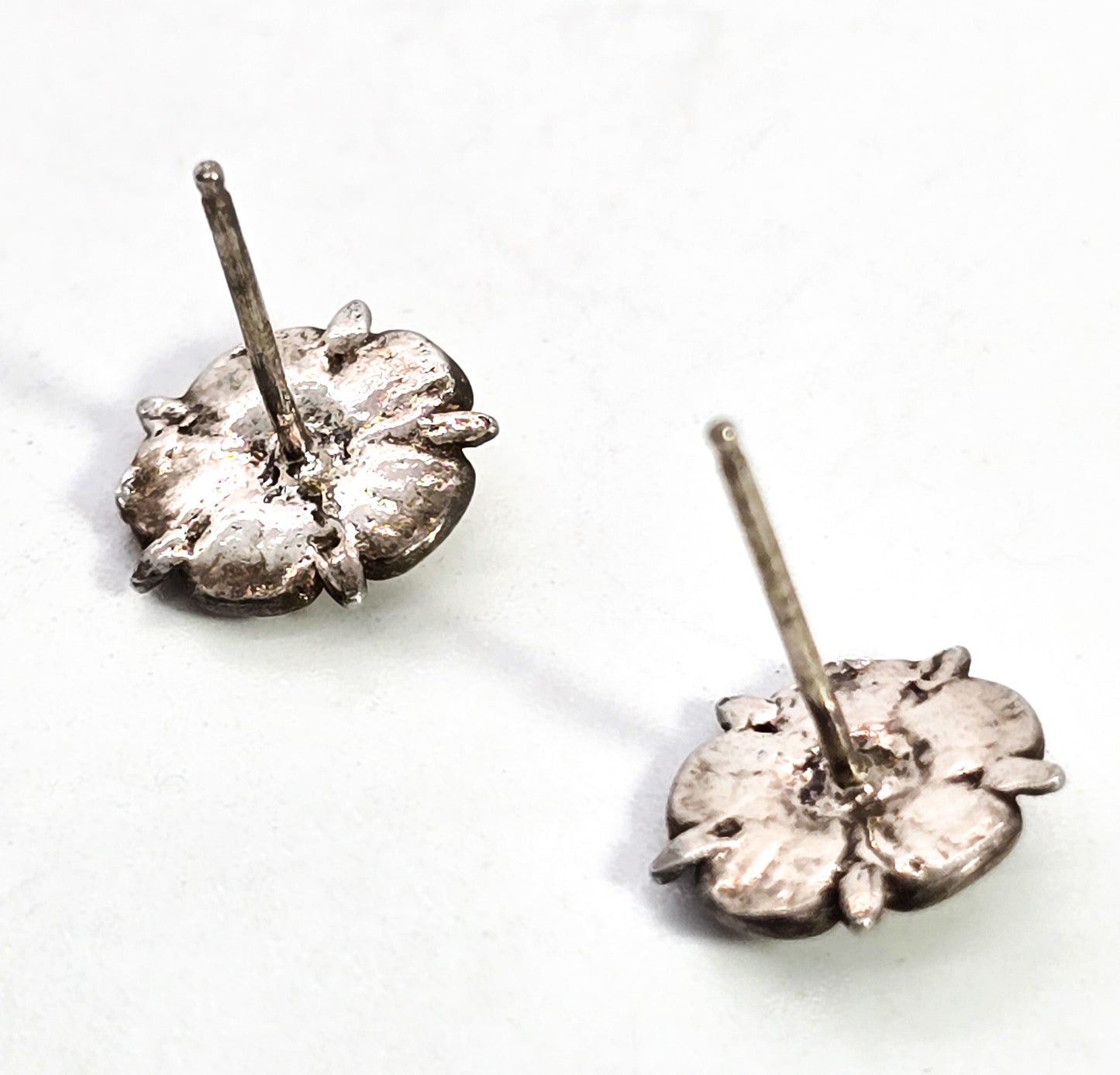Retro Yorkshire rose white enamel flower vintage sterling silver stud earrings