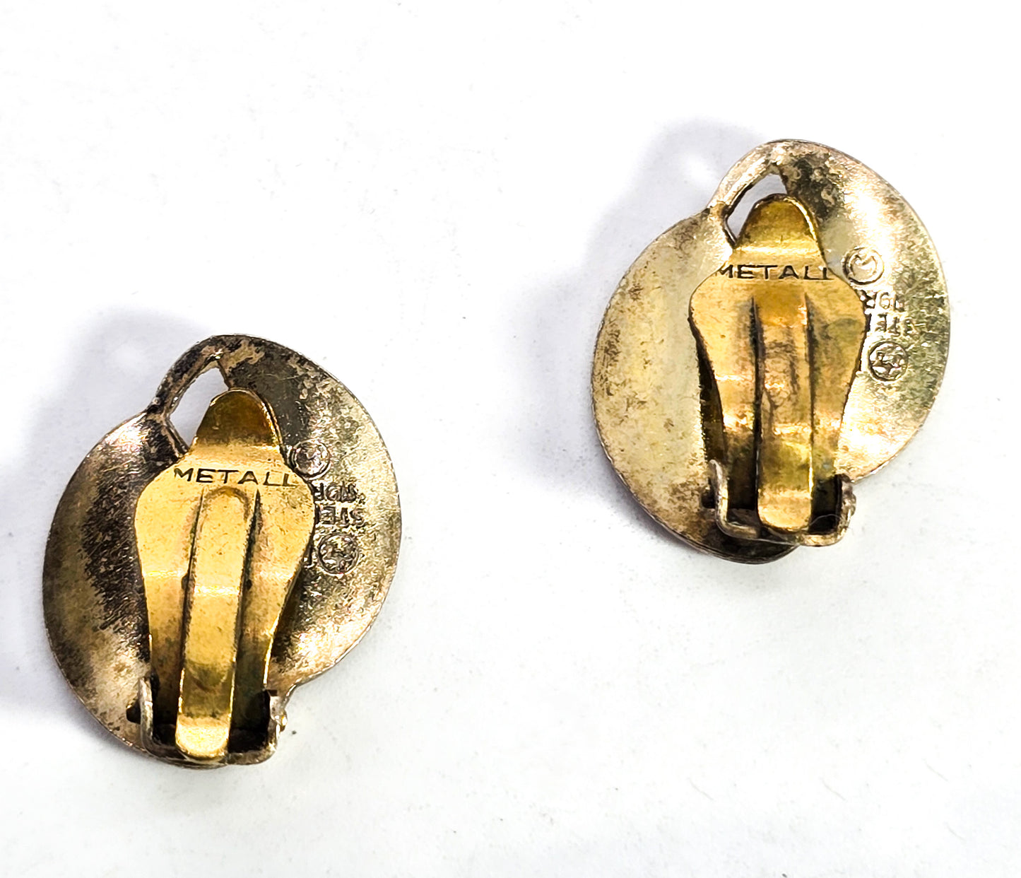 David Anderson Norway Red enamel leaf gilt sterling silver vintage clip on earrings
