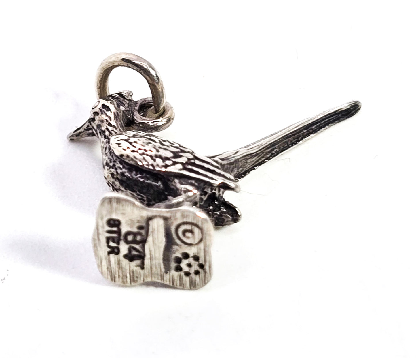 Roadrunner Bird 3D detailed sterling silver figural vintage bracelet charm 1984