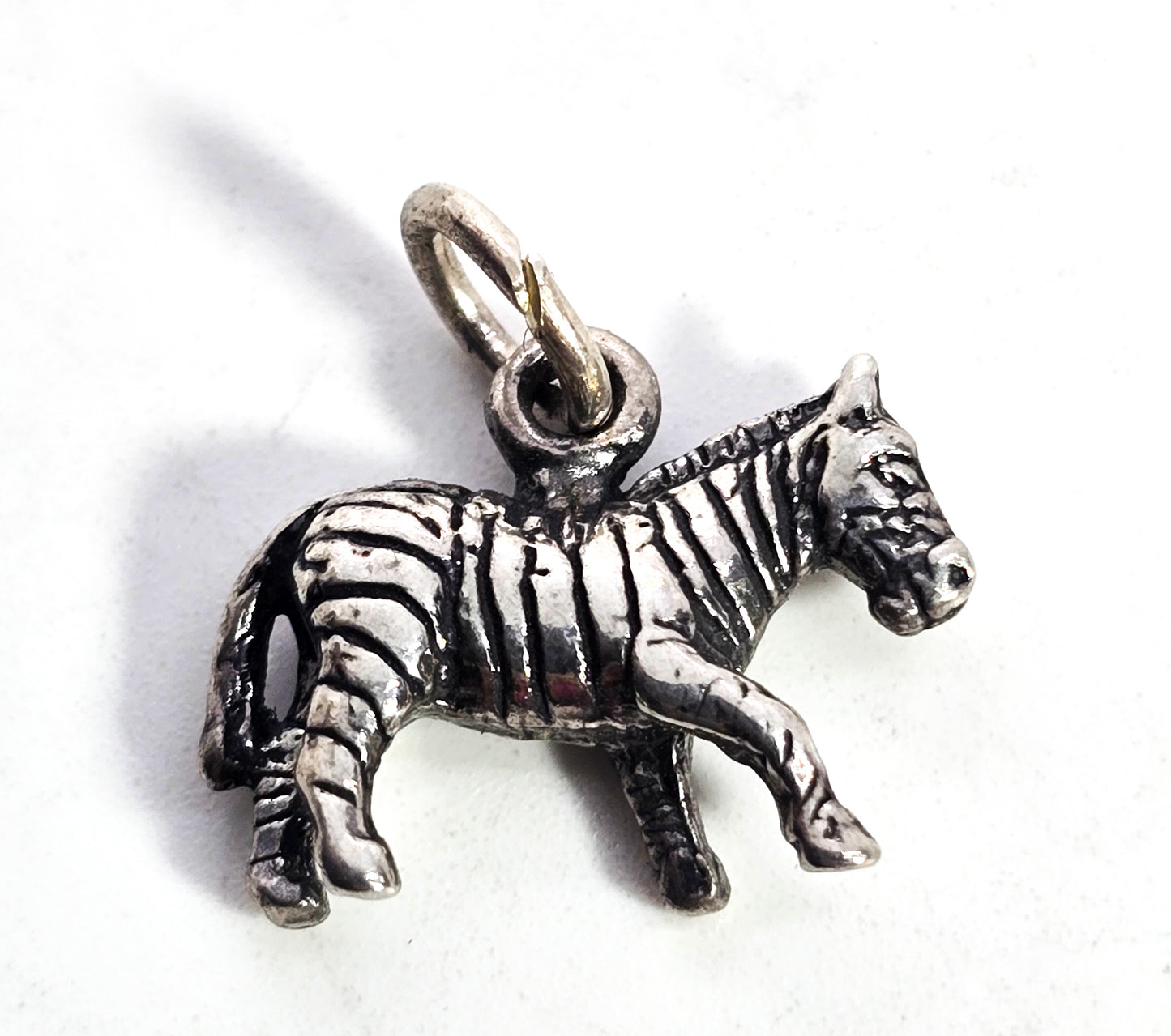 Zebra Zoo Africa animals 3D detailed sterling silver figural vintage bracelet charm
