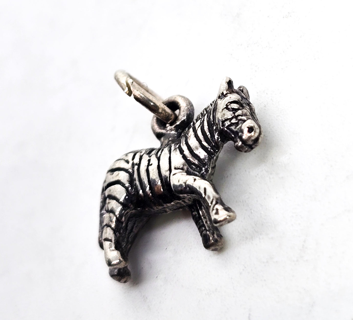 Zebra Zoo Africa animals 3D detailed sterling silver figural vintage bracelet charm