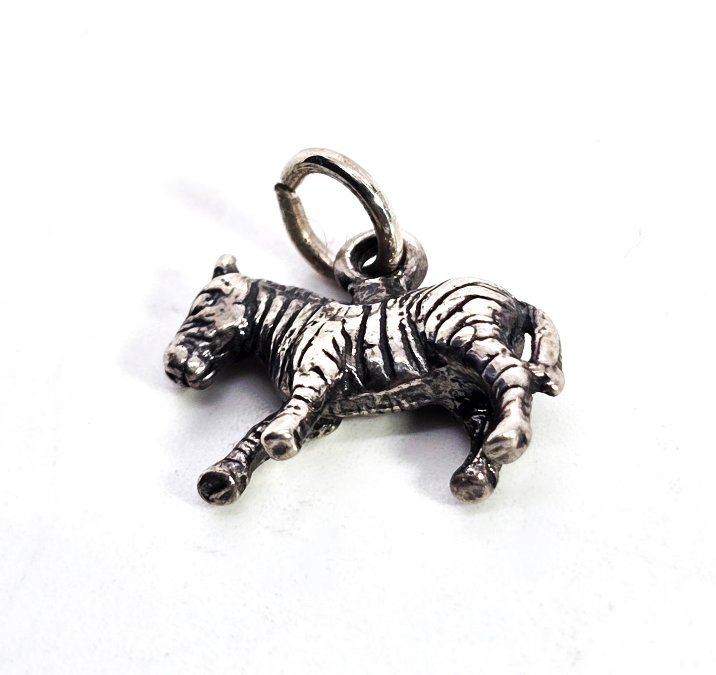 Zebra Zoo Africa animals 3D detailed sterling silver figural vintage bracelet charm