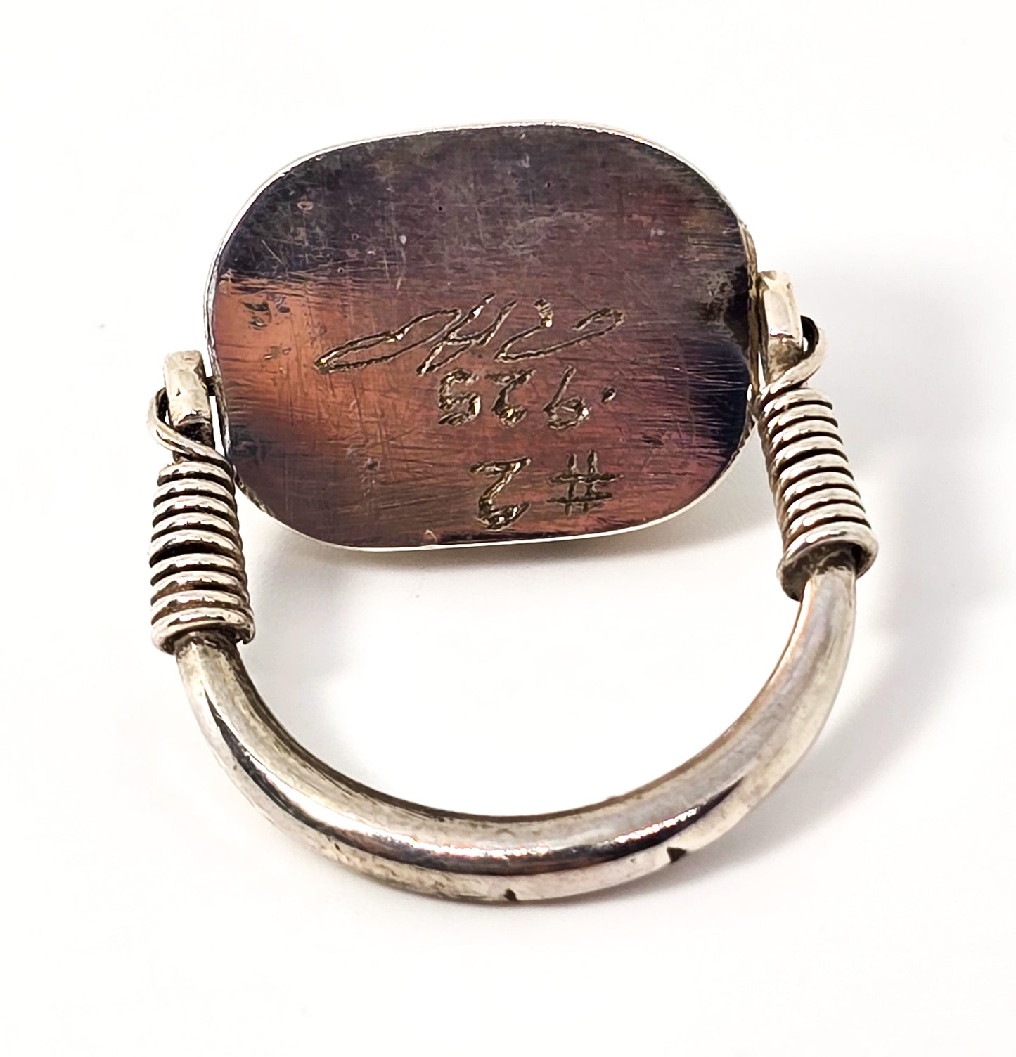 Scarab beetle carved gemstone antique spinner sterling silver ring size 6