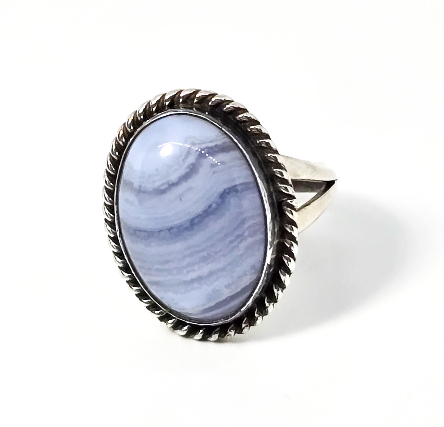 Gilo & Grace Nakai Navajo Blue lace agate vintage sterling silver ring size 8