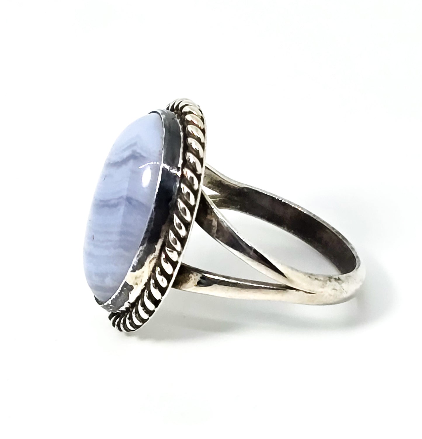 Gilo & Grace Nakai Navajo Blue lace agate vintage sterling silver ring size 8