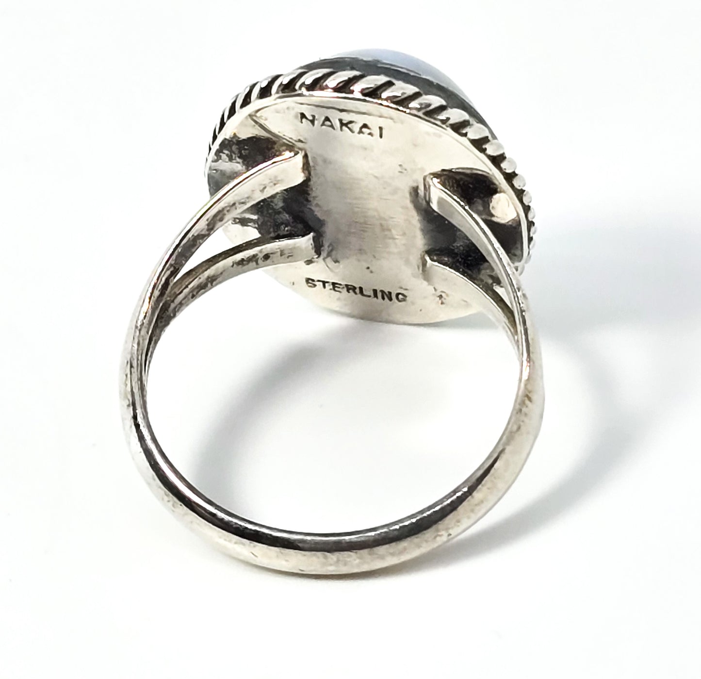 Gilo & Grace Nakai Navajo Blue lace agate vintage sterling silver ring size 8