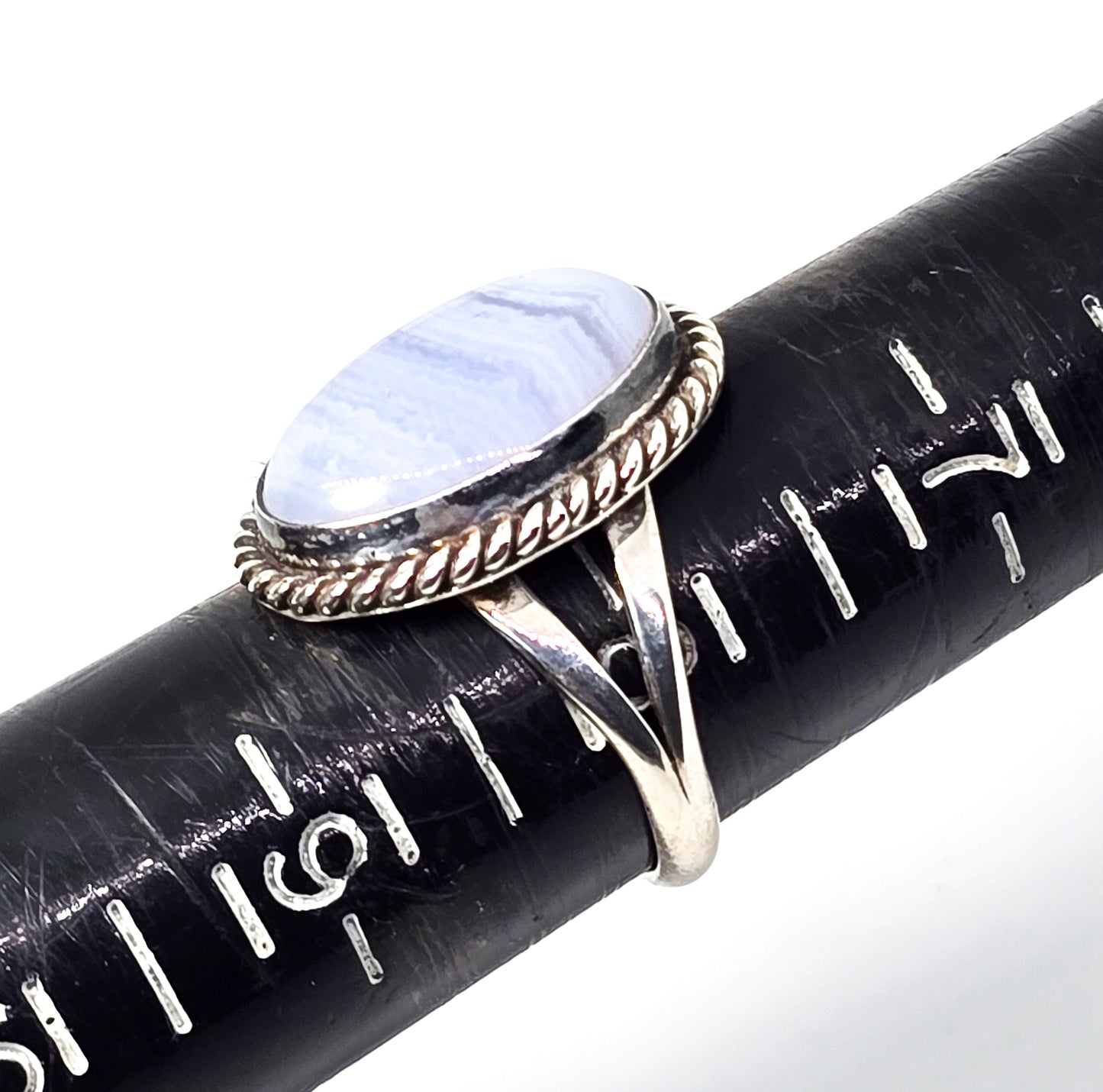 Gilo & Grace Nakai Navajo Blue lace agate vintage sterling silver ring size 8