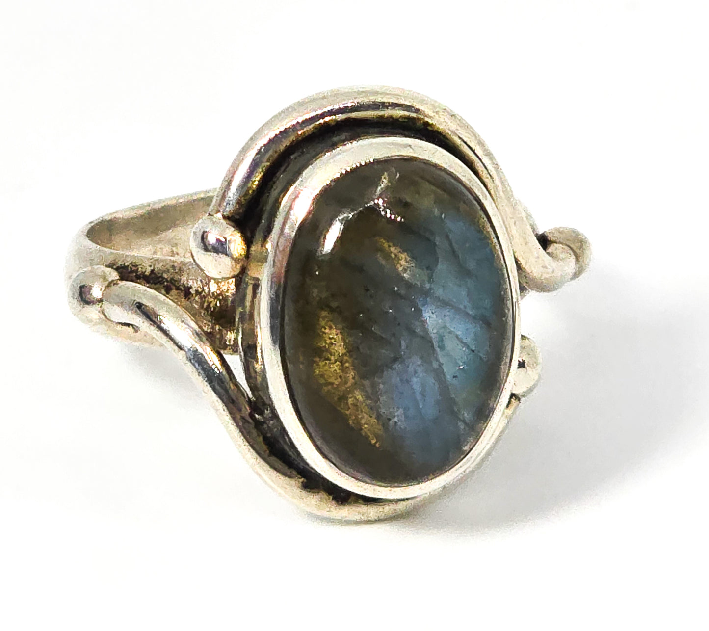 Sajen SJ Blue Flashy Labradorite large sterling silver statement ring size 8.5