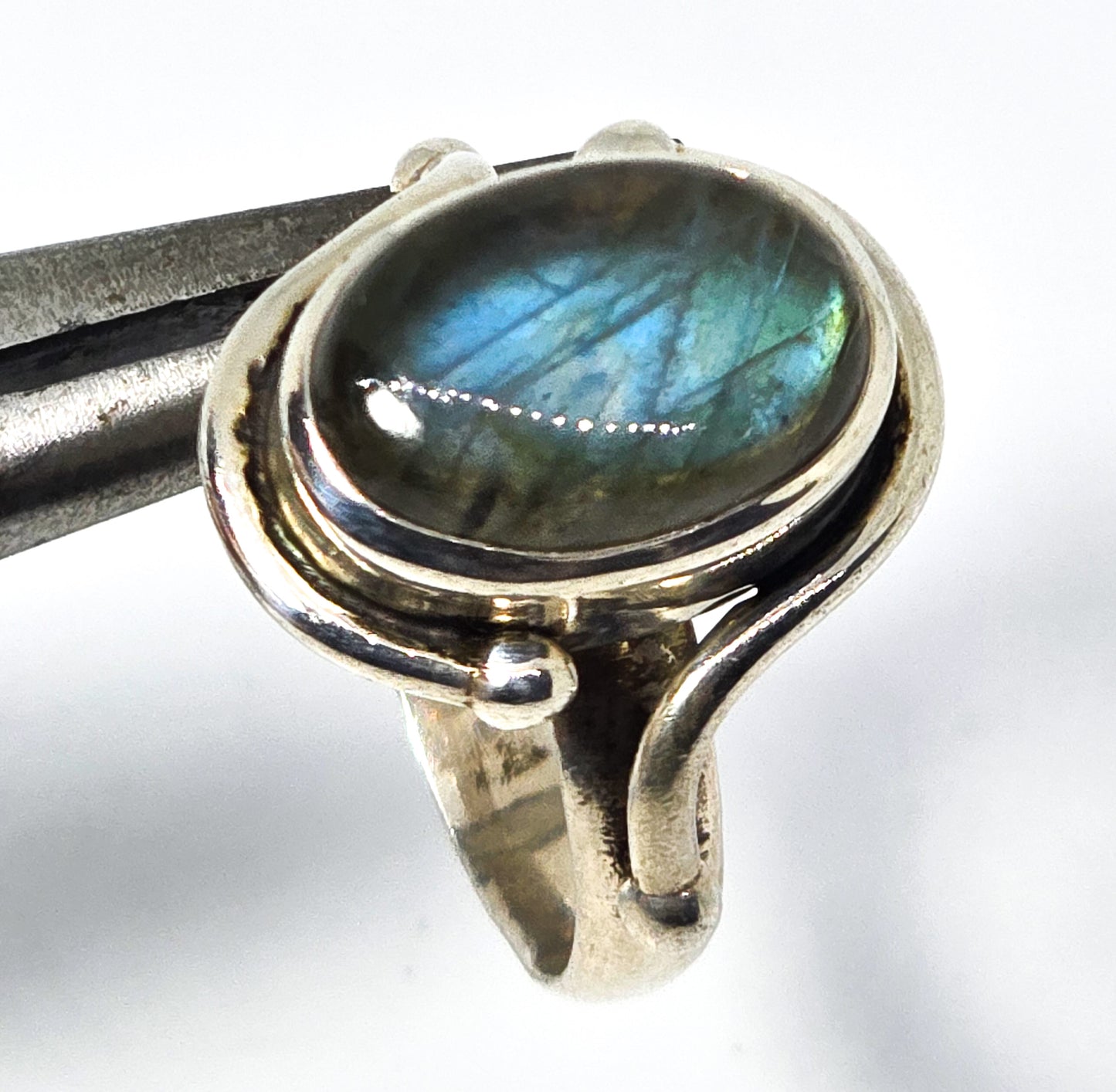Sajen SJ Blue Flashy Labradorite large sterling silver statement ring size 8.5