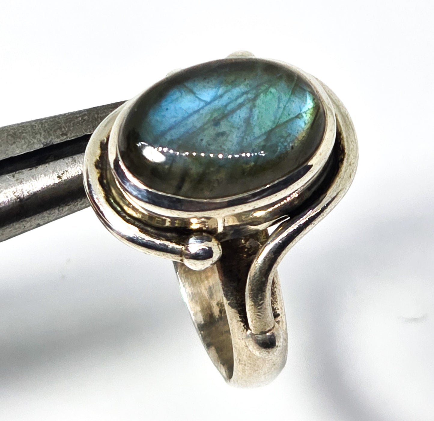 Sajen SJ Blue Flashy Labradorite large sterling silver statement ring size 8.5